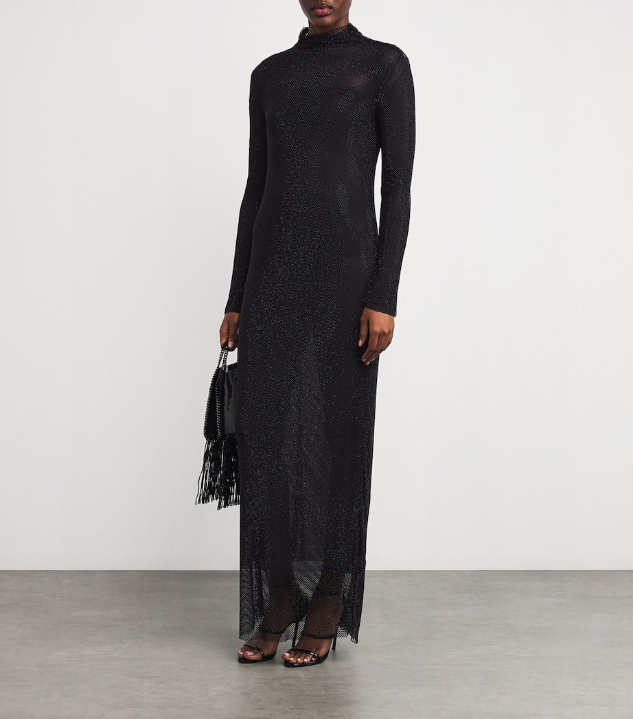 Rhinestone Mesh Lunette Maxi Dress DBLK BLACK Image 2