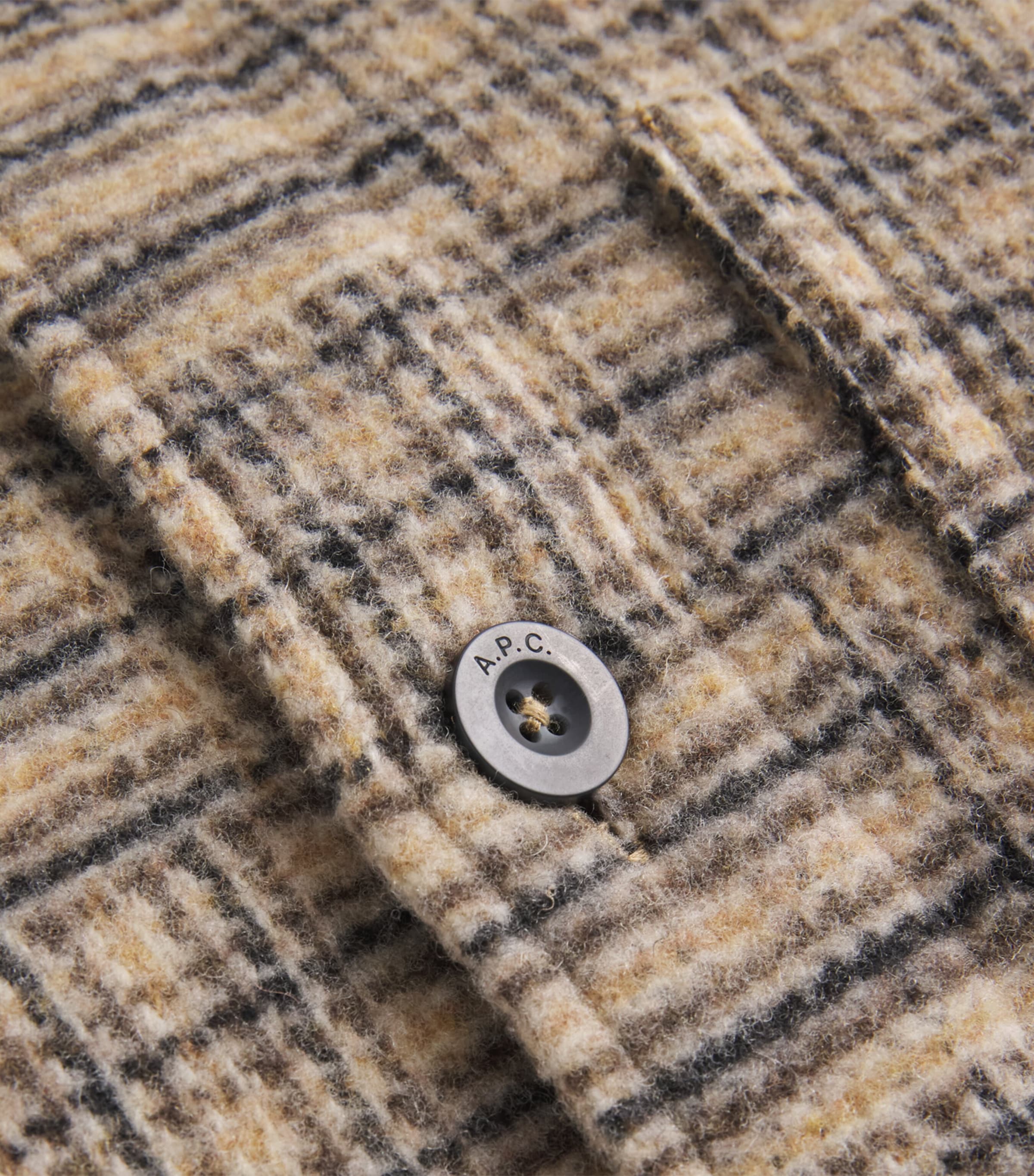 A.P.C. Mens Wool Check Overshirt Baa Beige Image 6