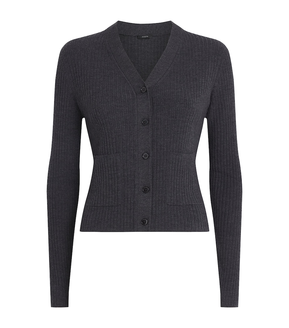 Wool-Blend Ribbed Cardigan SMOKE Image 1