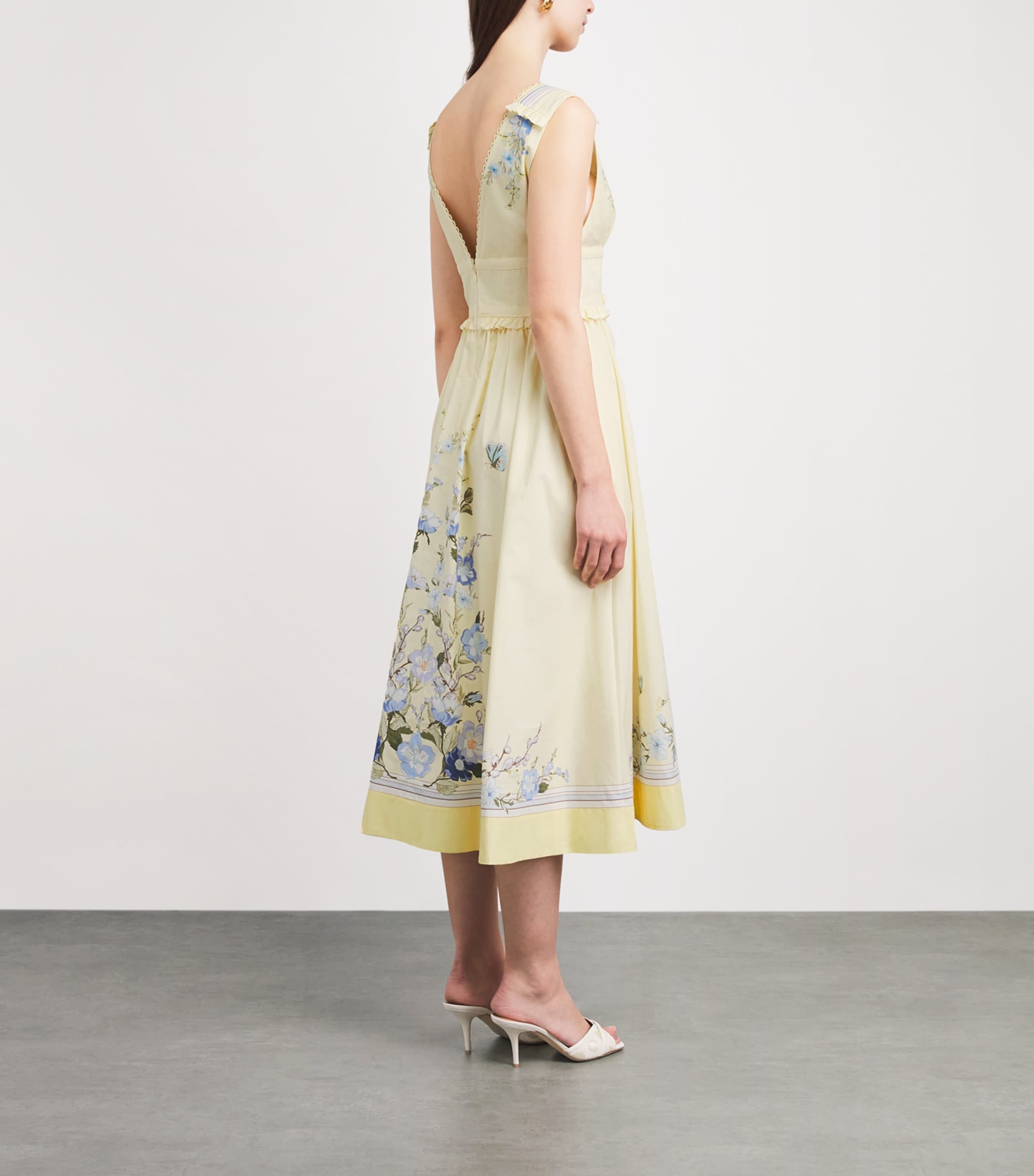 Self-Portrait Womens Cotton Floral V-Neck Midi Dress Yellow Image 4