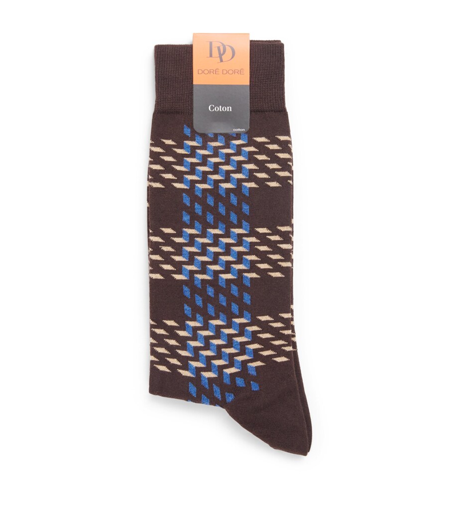 Doré Doré Mens Cotton Patterned Socks Chocolat Image 1