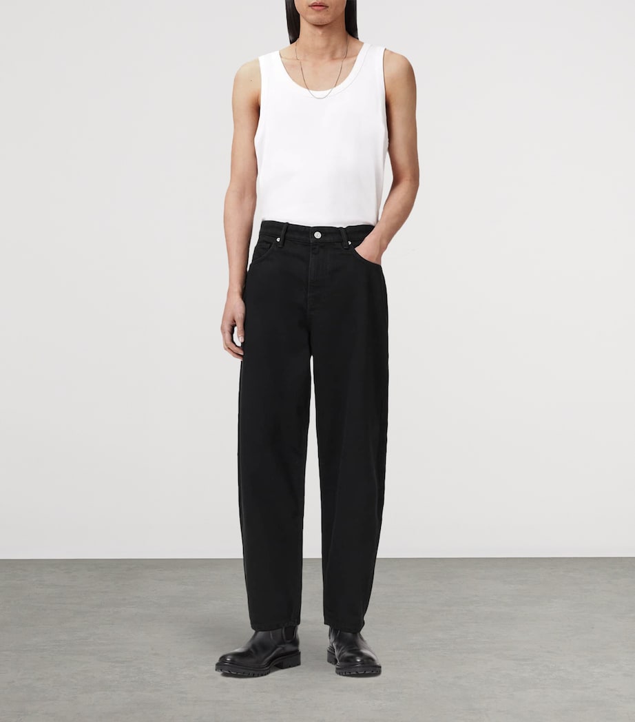 AllSaints Mens Curve Barrel-Leg Jeans Washed Black Image 2