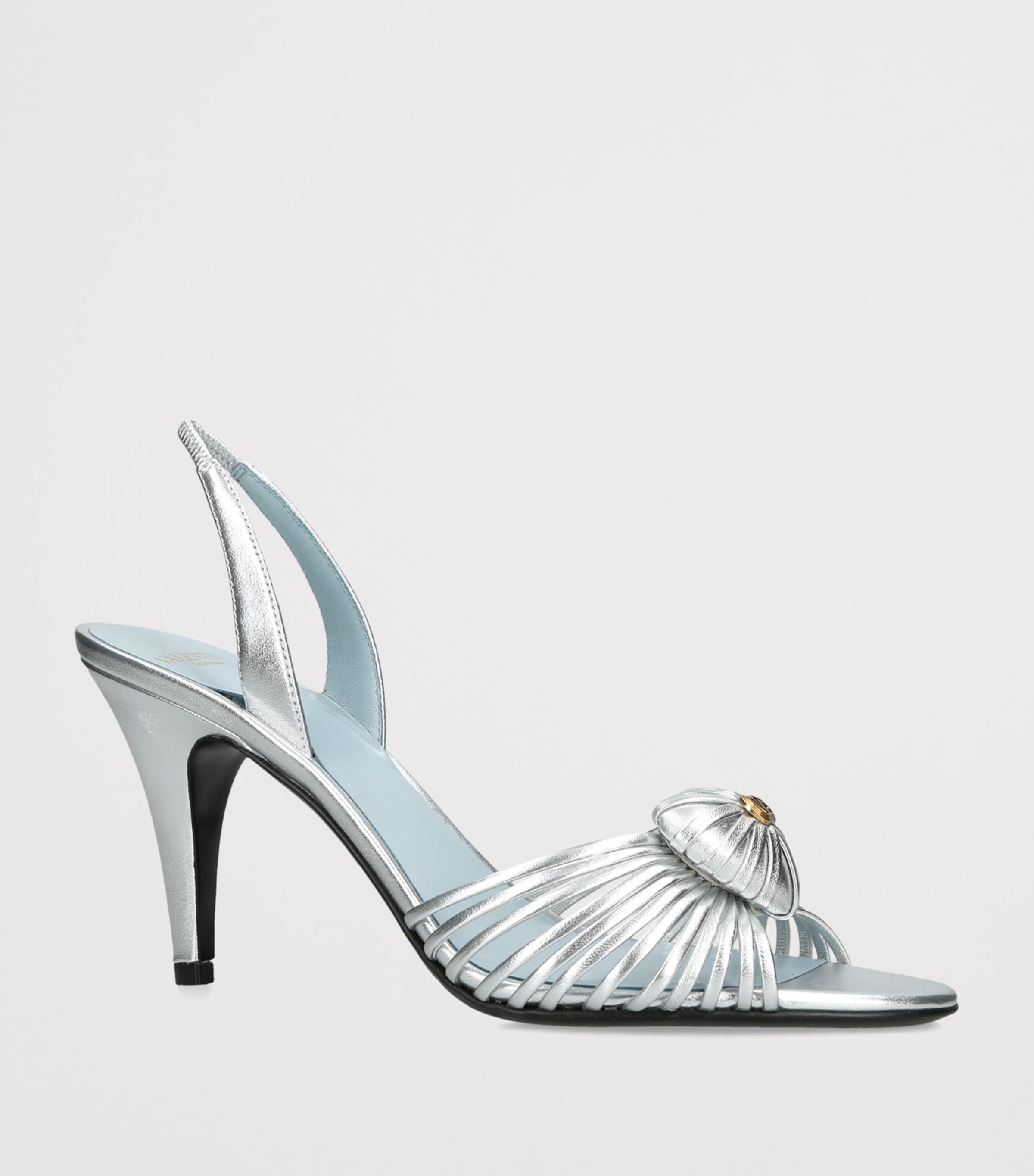 Valentino Garavani Metallic Leather Royal Slingback Heels 85 Silver Image 3