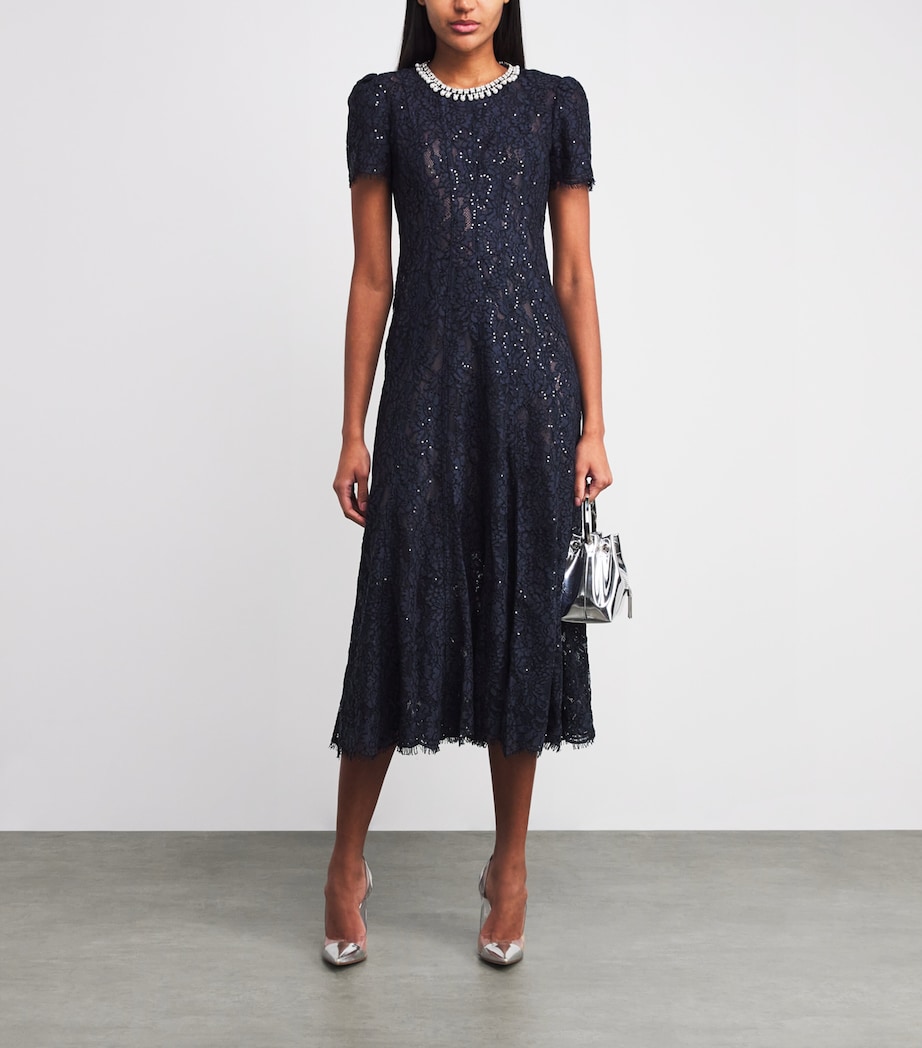 Sequin-Lace Embellished-Neck Midi Dress NAVY Image 2