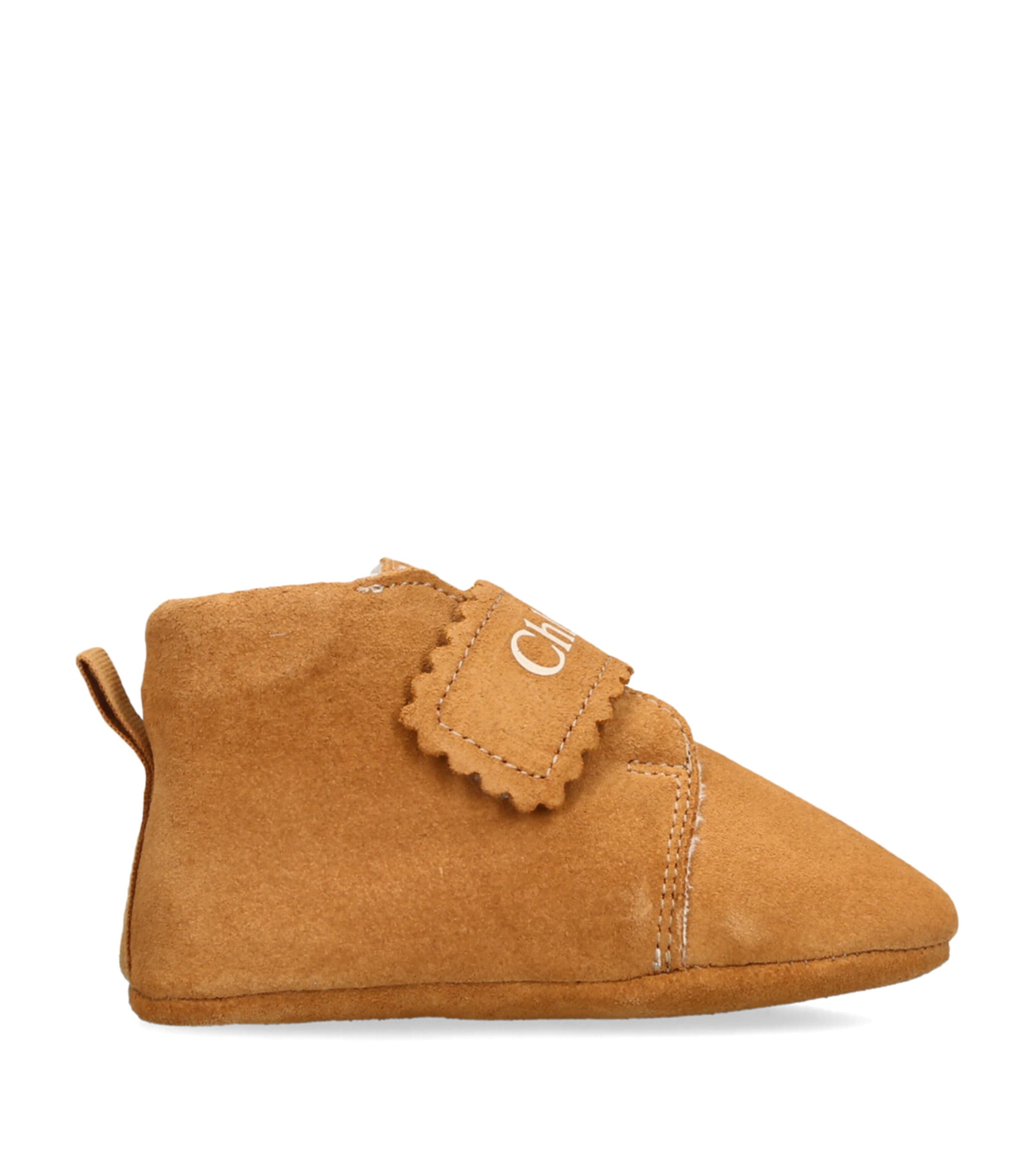 Chloé Kids' Suede Slippers In Brown