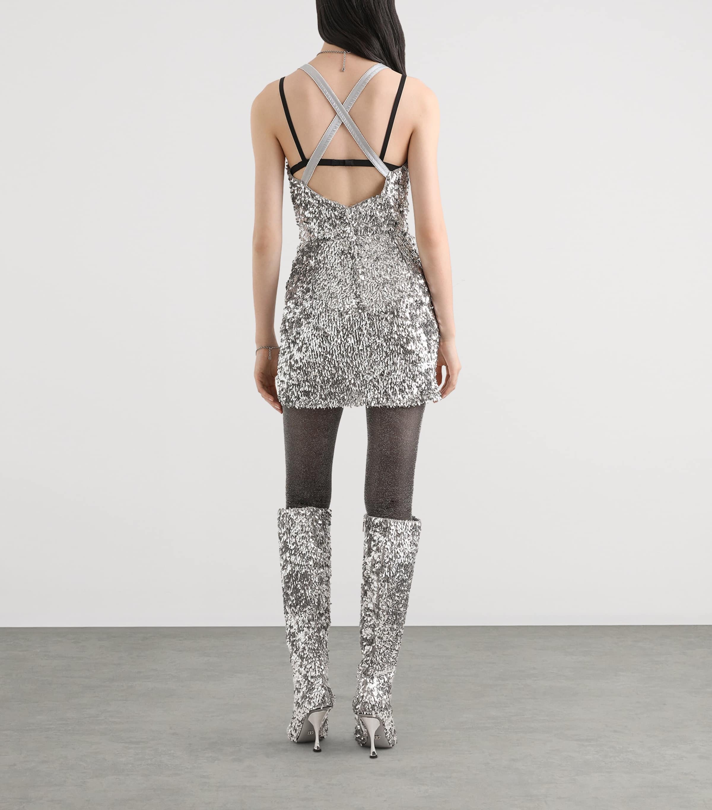 Cotton-Blend Sequin Mini Dress S0998-SILV Image 3