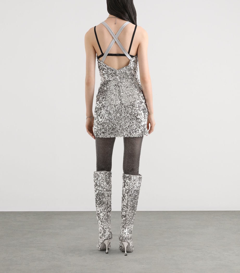 Cotton-Blend Sequin Mini Dress S0998-SILV Image 3