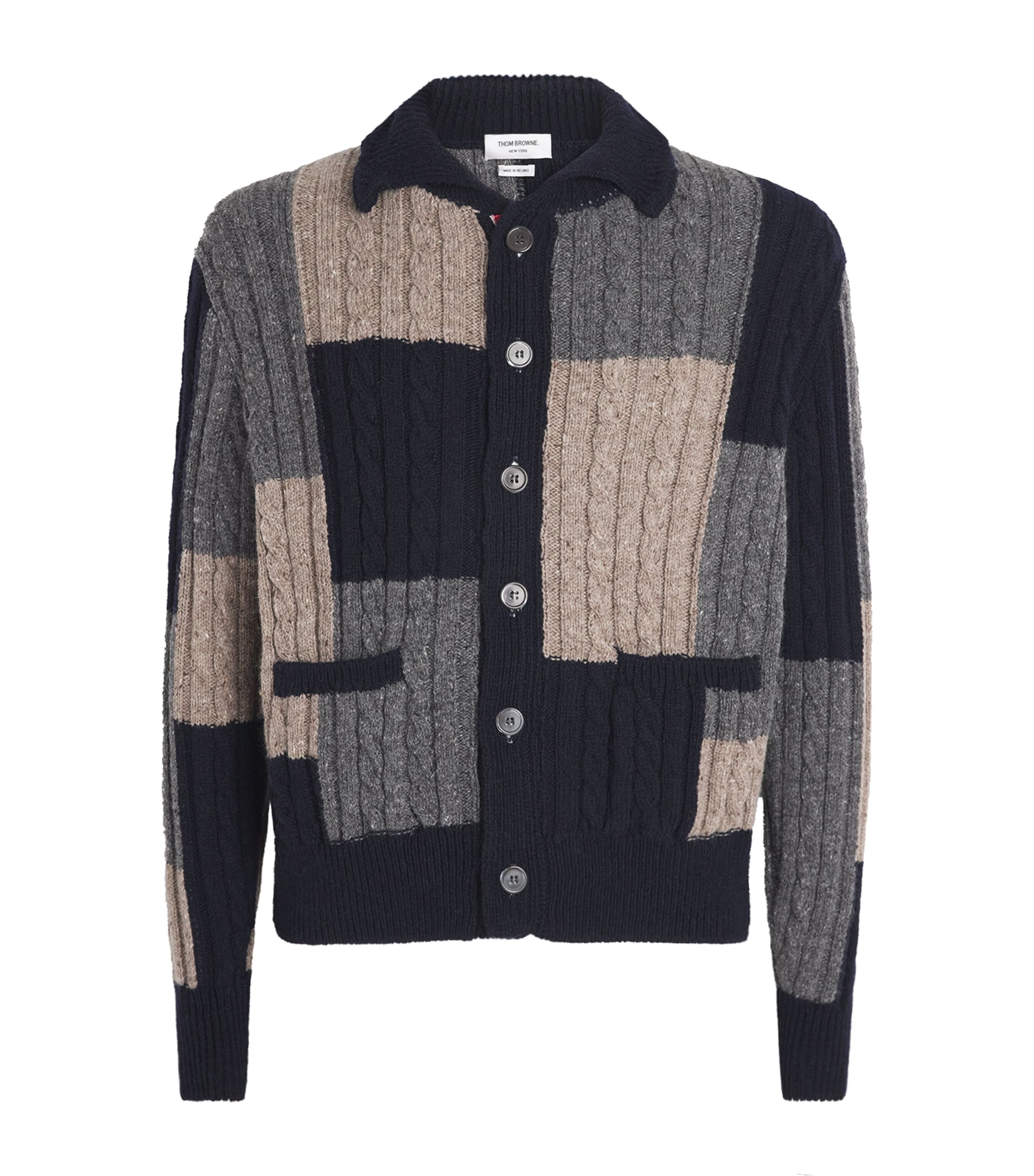 Wool-Mohair Patchwork Cardigan NAVY/GREY/BROWN Image 1