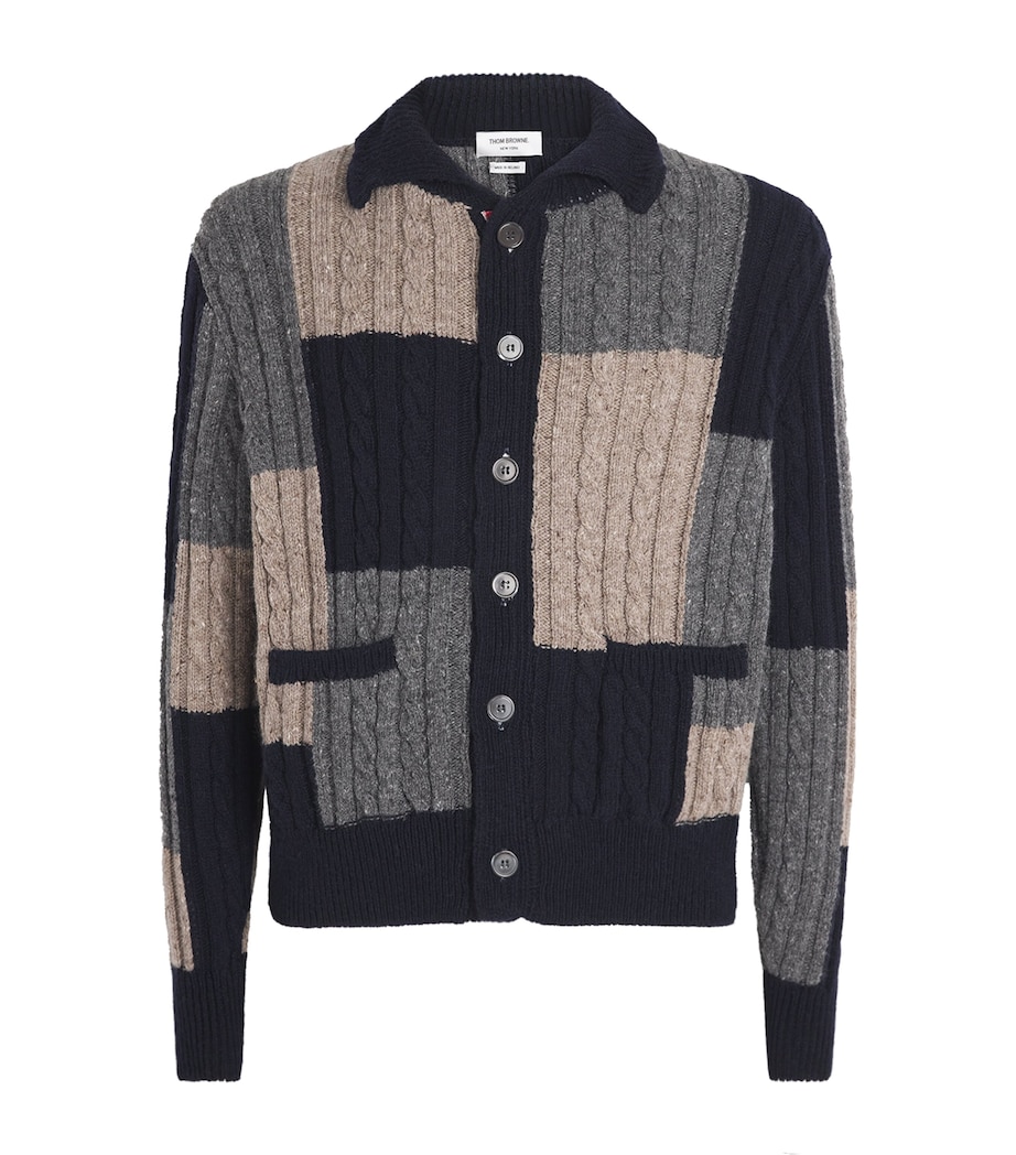 Wool-Mohair Patchwork Cardigan NAVY/GREY/BROWN Image 1
