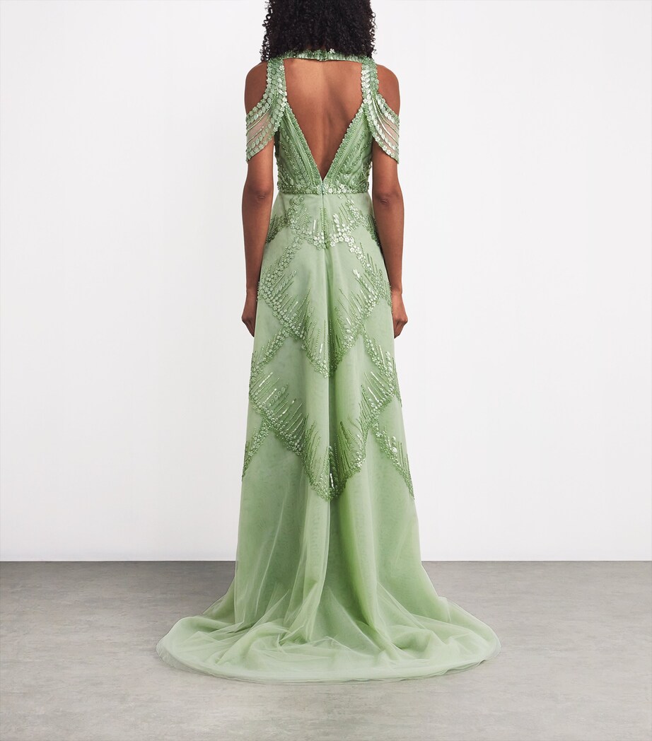 Pamella Roland Green Tulle Sequin-Detail Gown | Harrods US Pamella Roland Green Tulle Sequin-Detail Gown | Harrods US