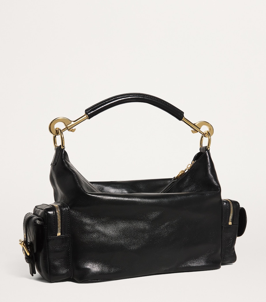 Large Leather Camera Shoulder Bag BLACK Image 3