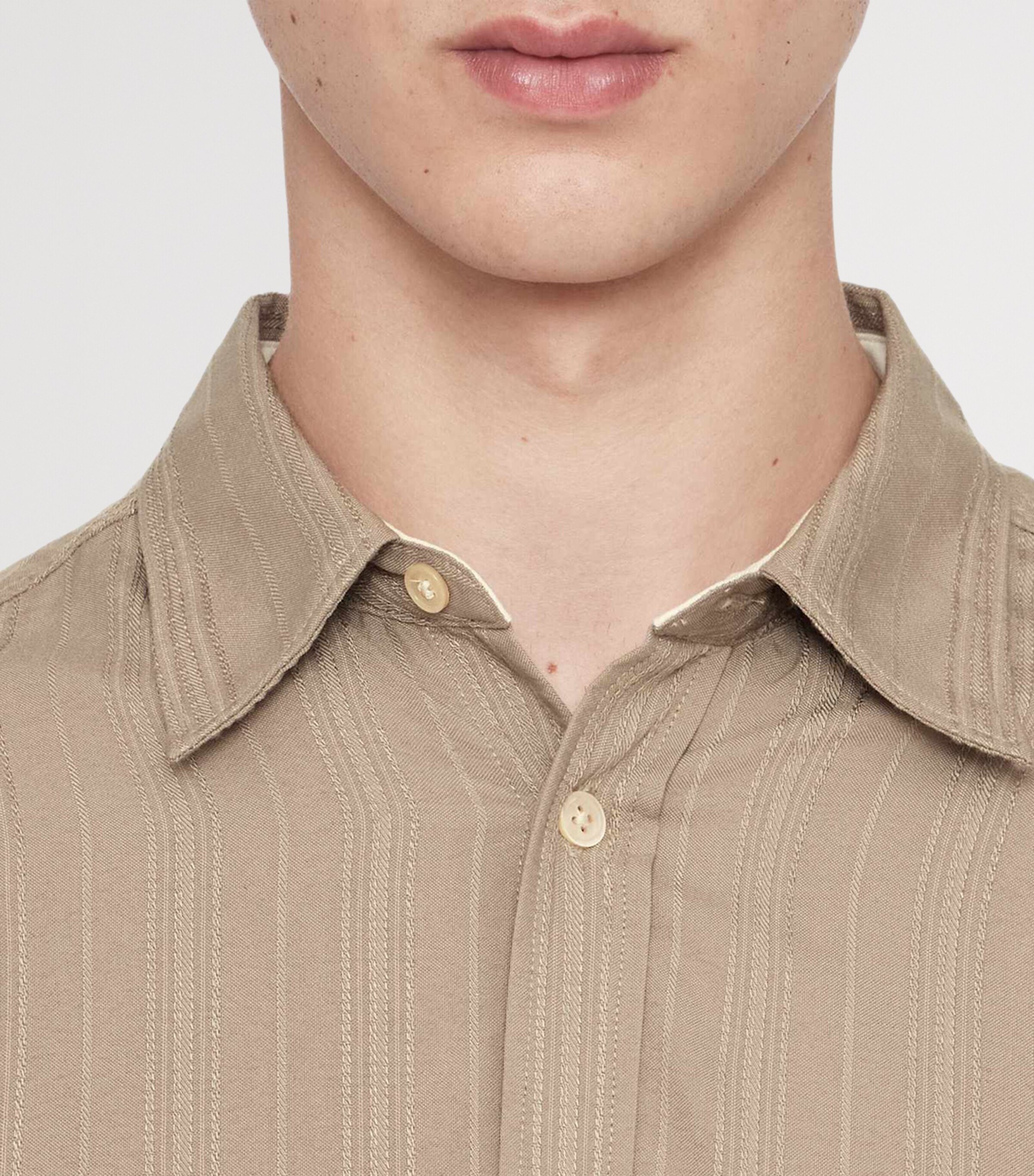 AllSaints Mens Stripe Duke Shirt Mortar Brown Image 8
