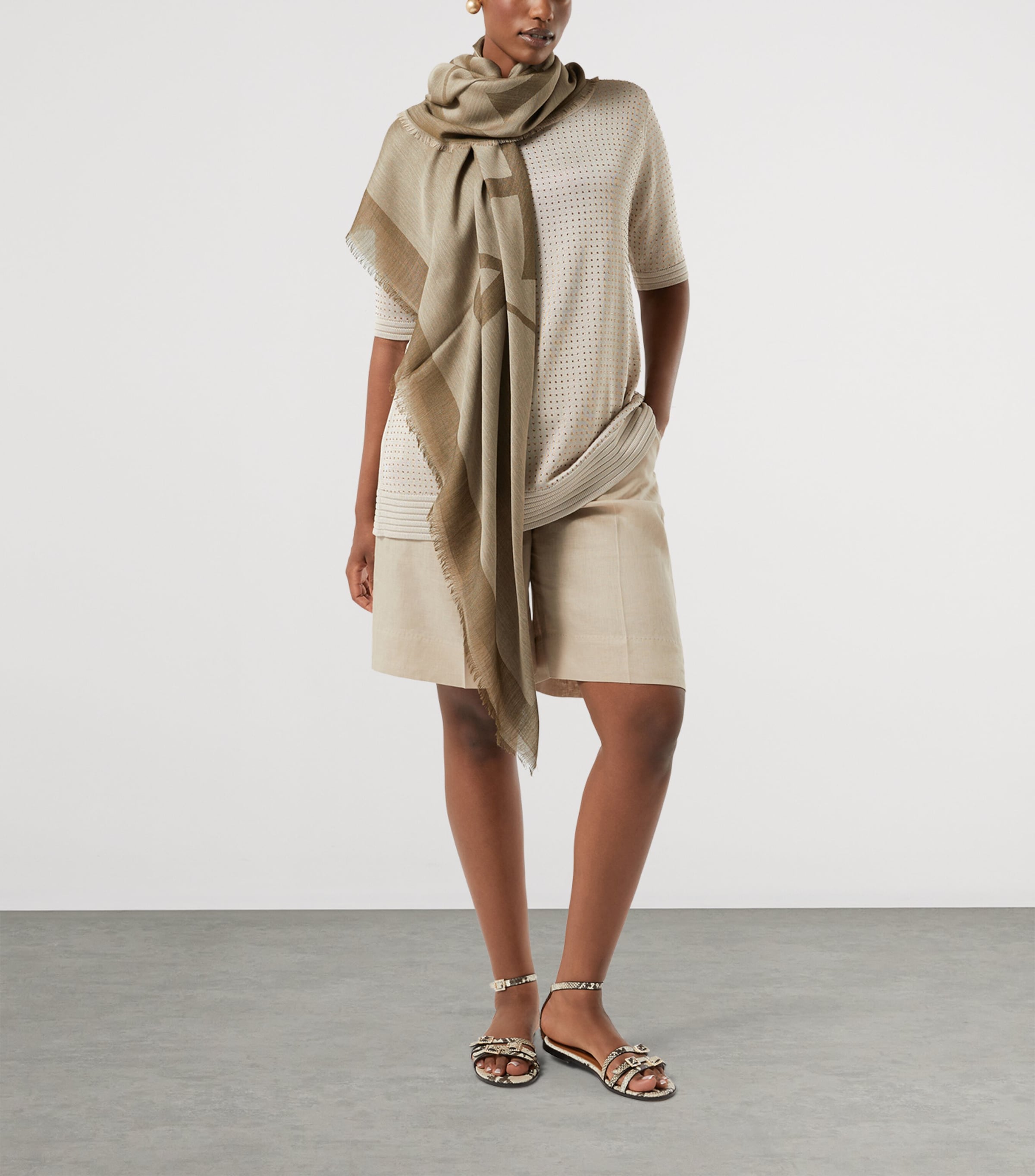 Marina Rinaldi Wool-Cashmere-Blend Monogram Scarf Ivory Image 2