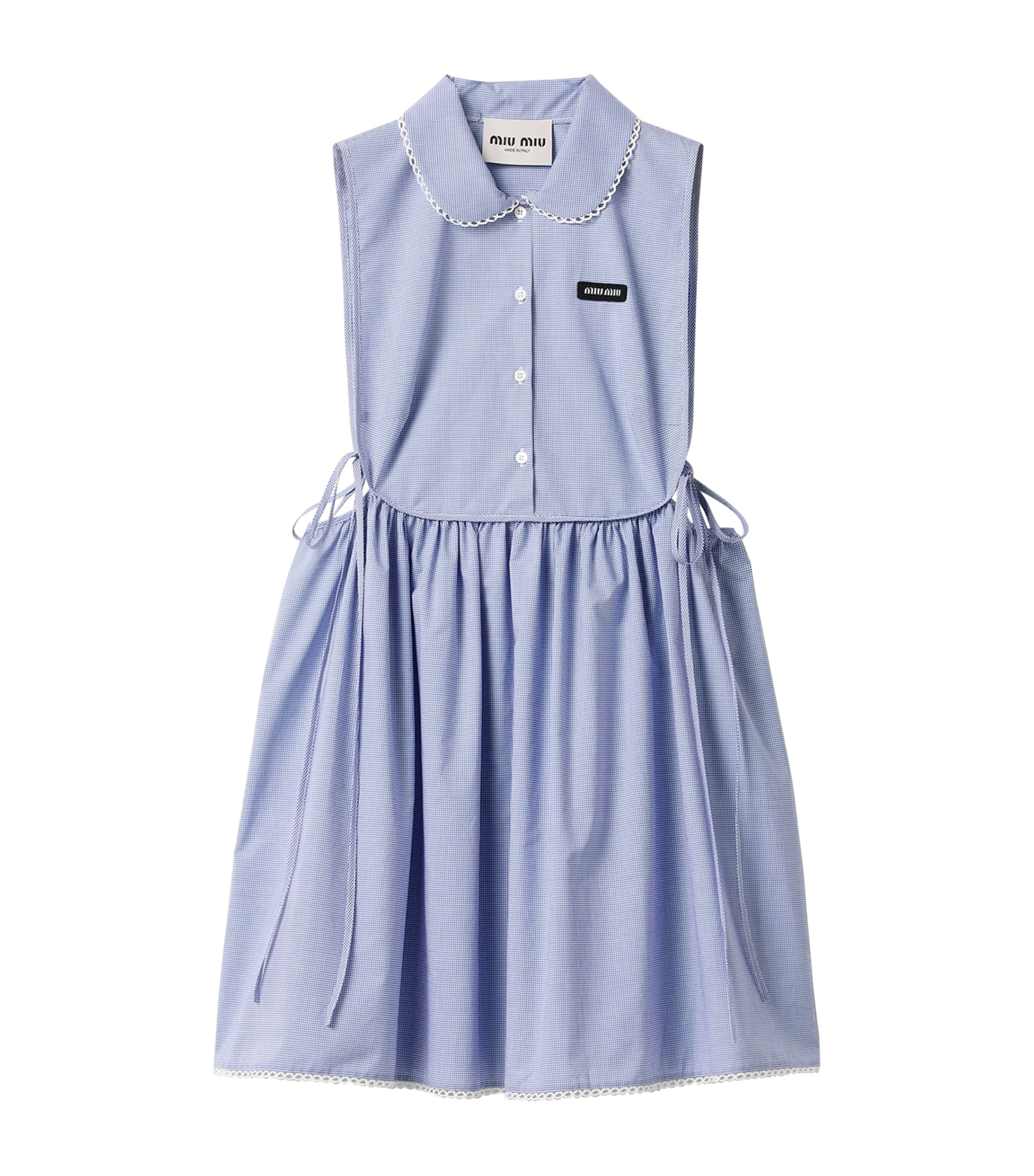 Miu Miu Womens Gingham Check Mini Dress White Image 1