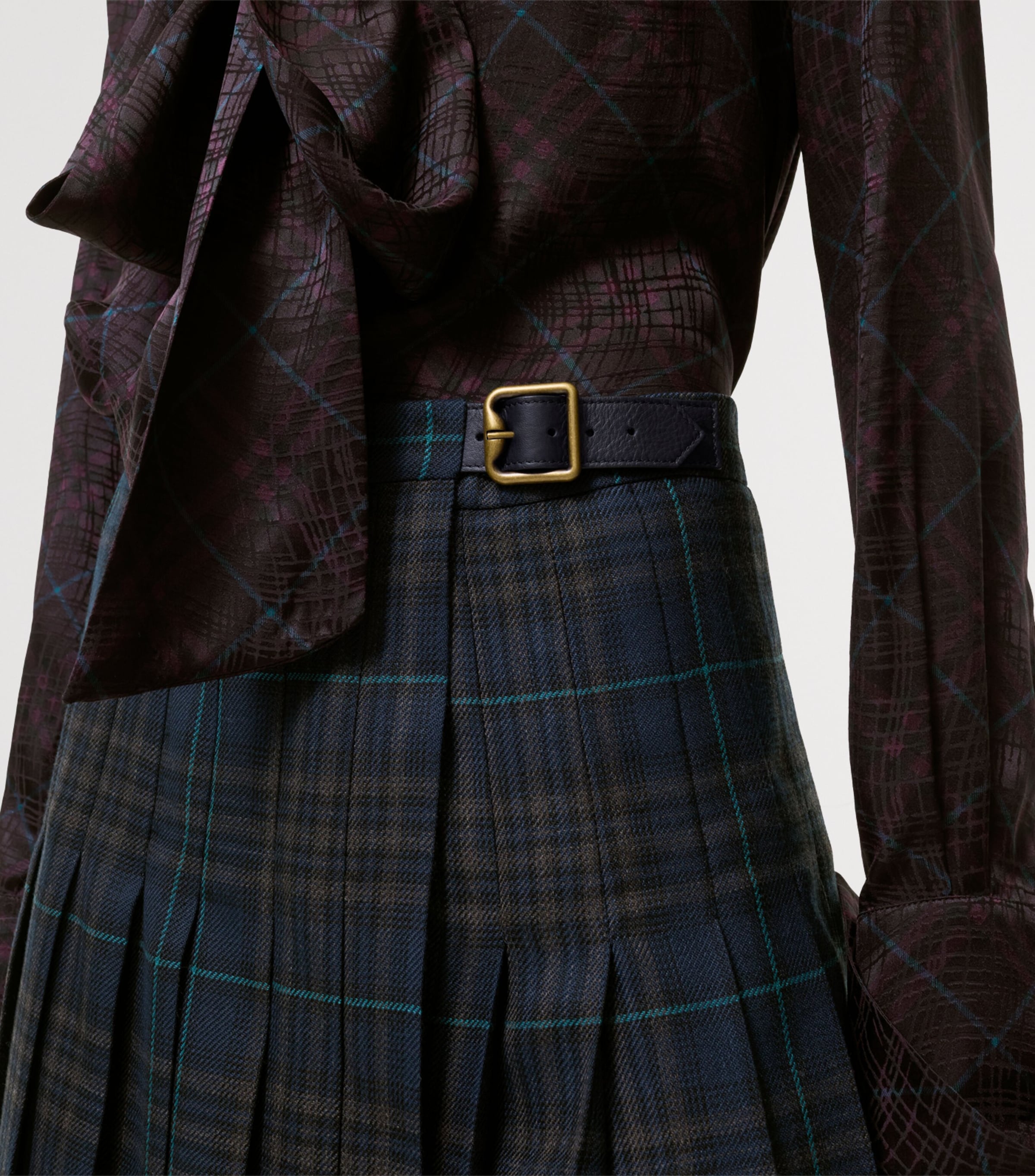 Burberry Blue Check Pleated Midi Skirt | Harrods US