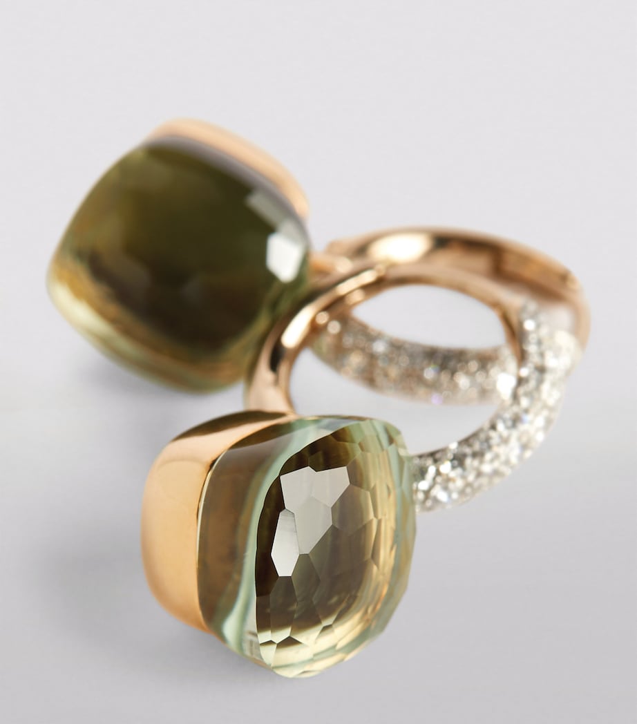 White Gold, Diamond and Prasiolite Nudo Drop Earrings DB0PA Image 3