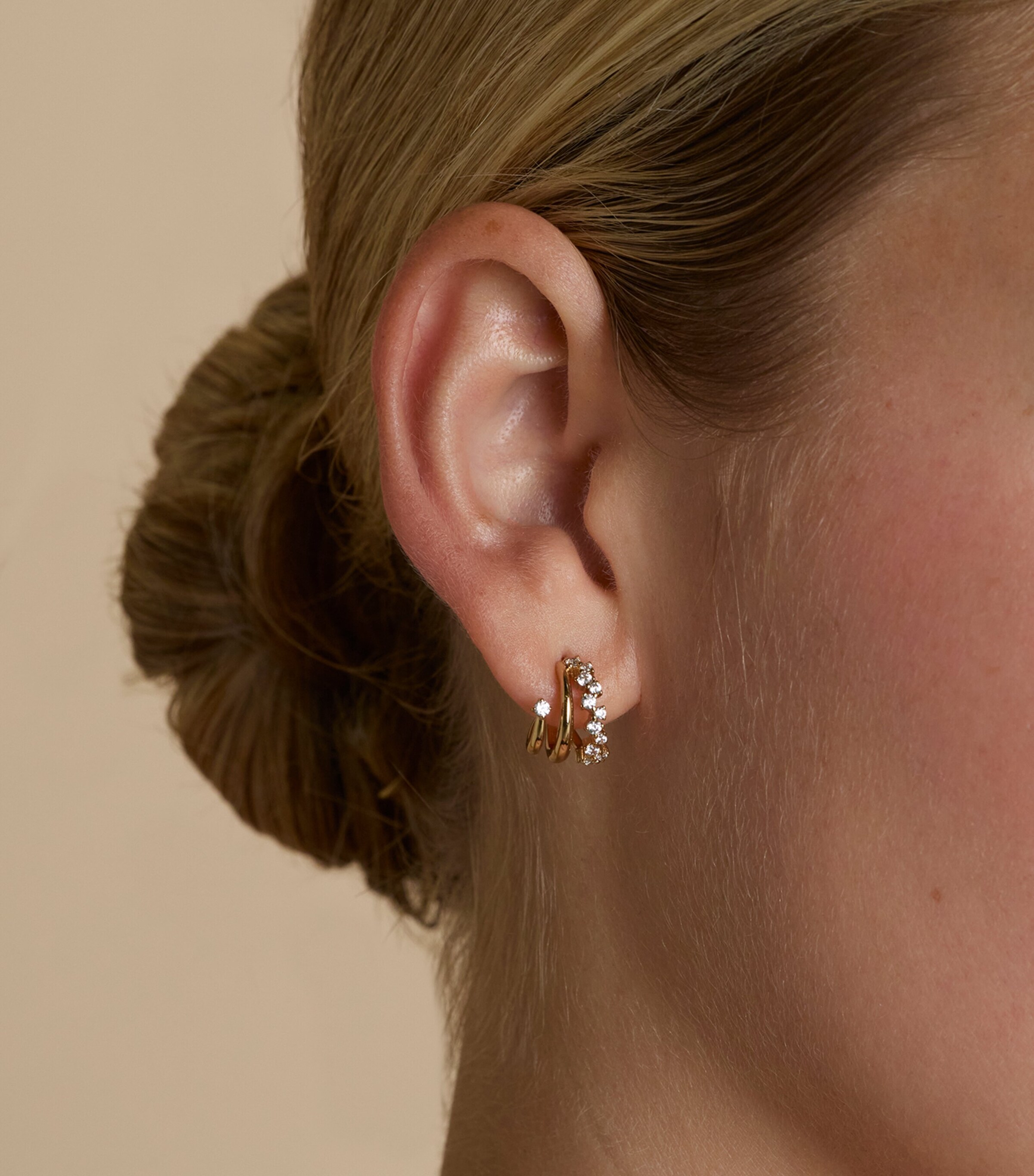 Yellow Gold-Plated Silver and Crystal Orbit Illusion Huggie Earrings GOLD Image 2