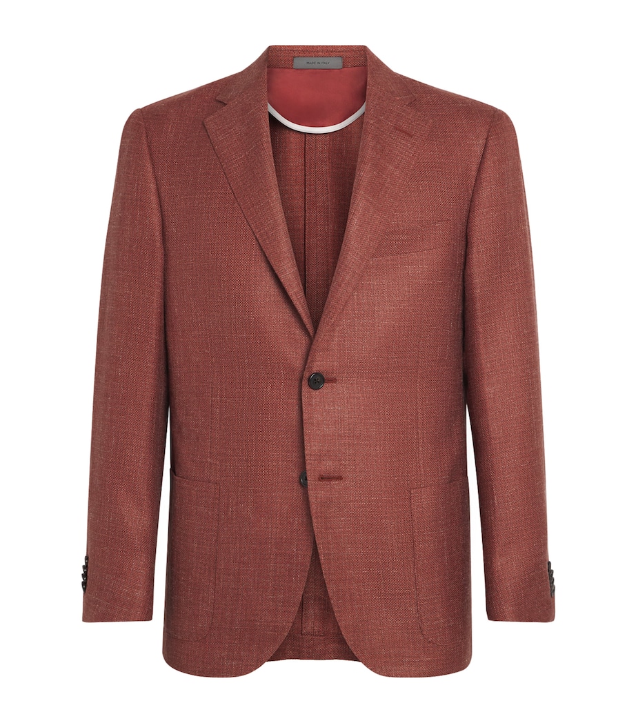 Corneliani Mens Virgin Wool-Silk-Linen Blazer Red Coloured Image 1