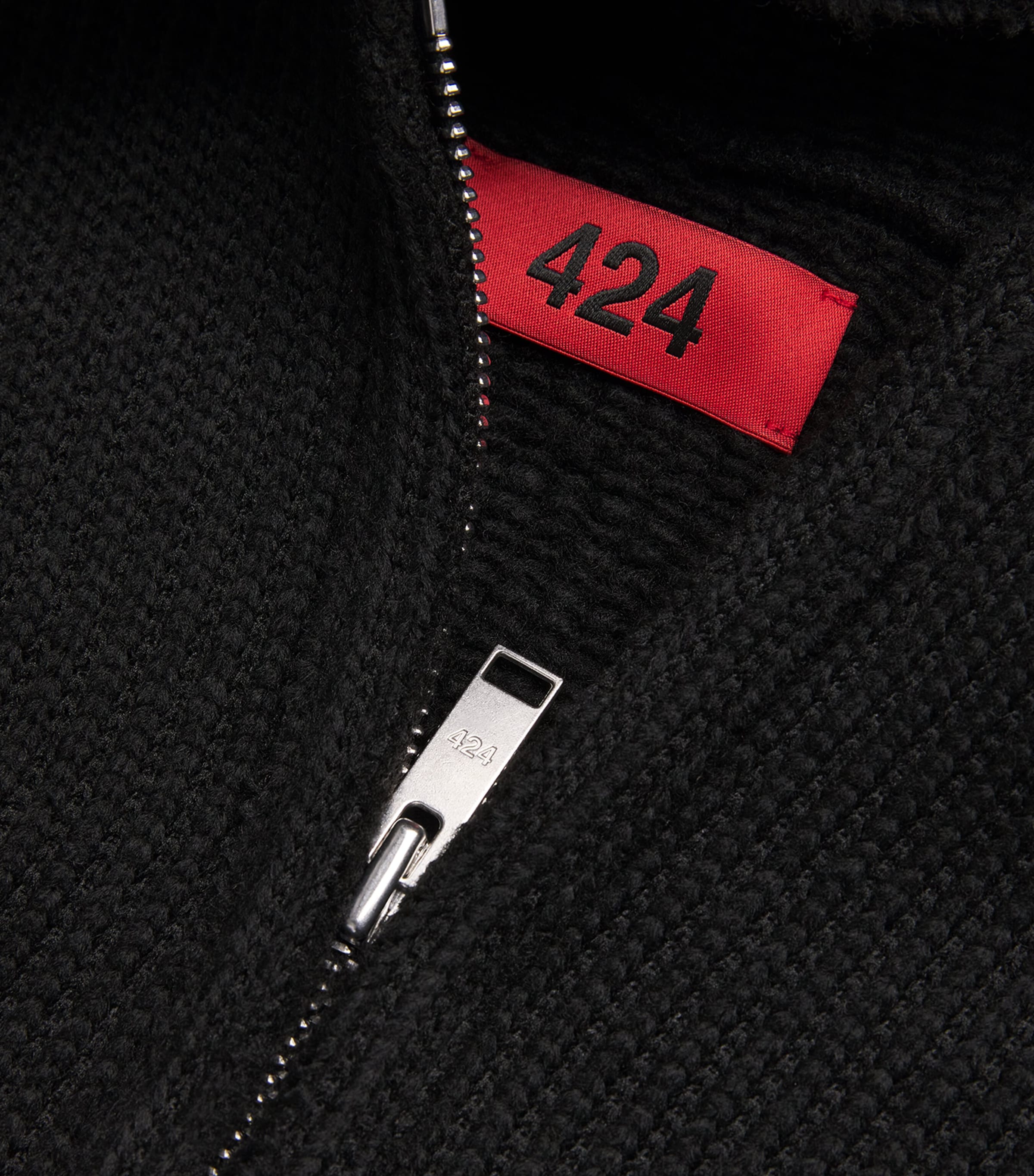 Ribbed Zip-Up Hoodie BLACK Image 5