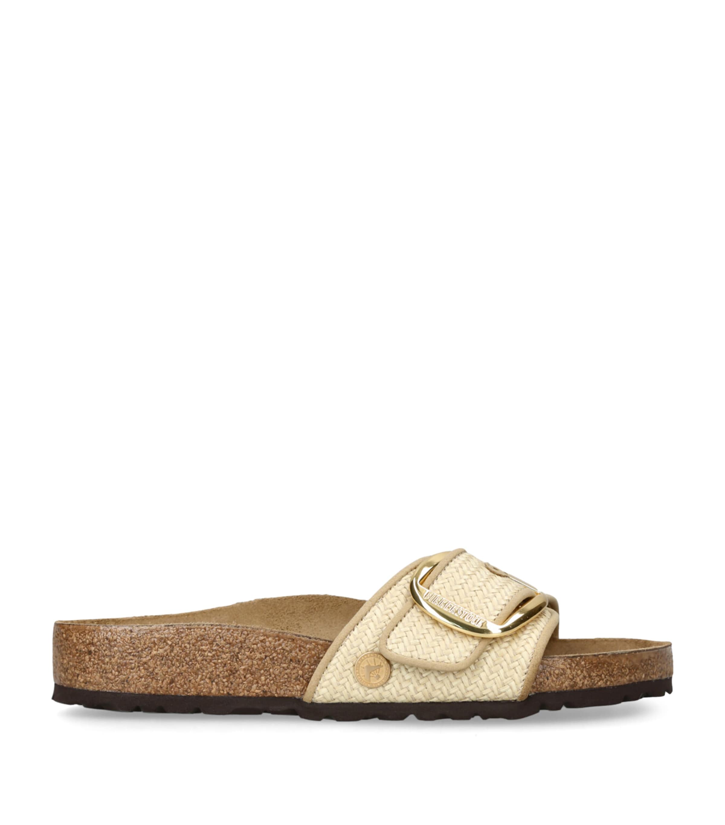 Birkenstock Madrid Big Buckle Raffia Slipper In Gold