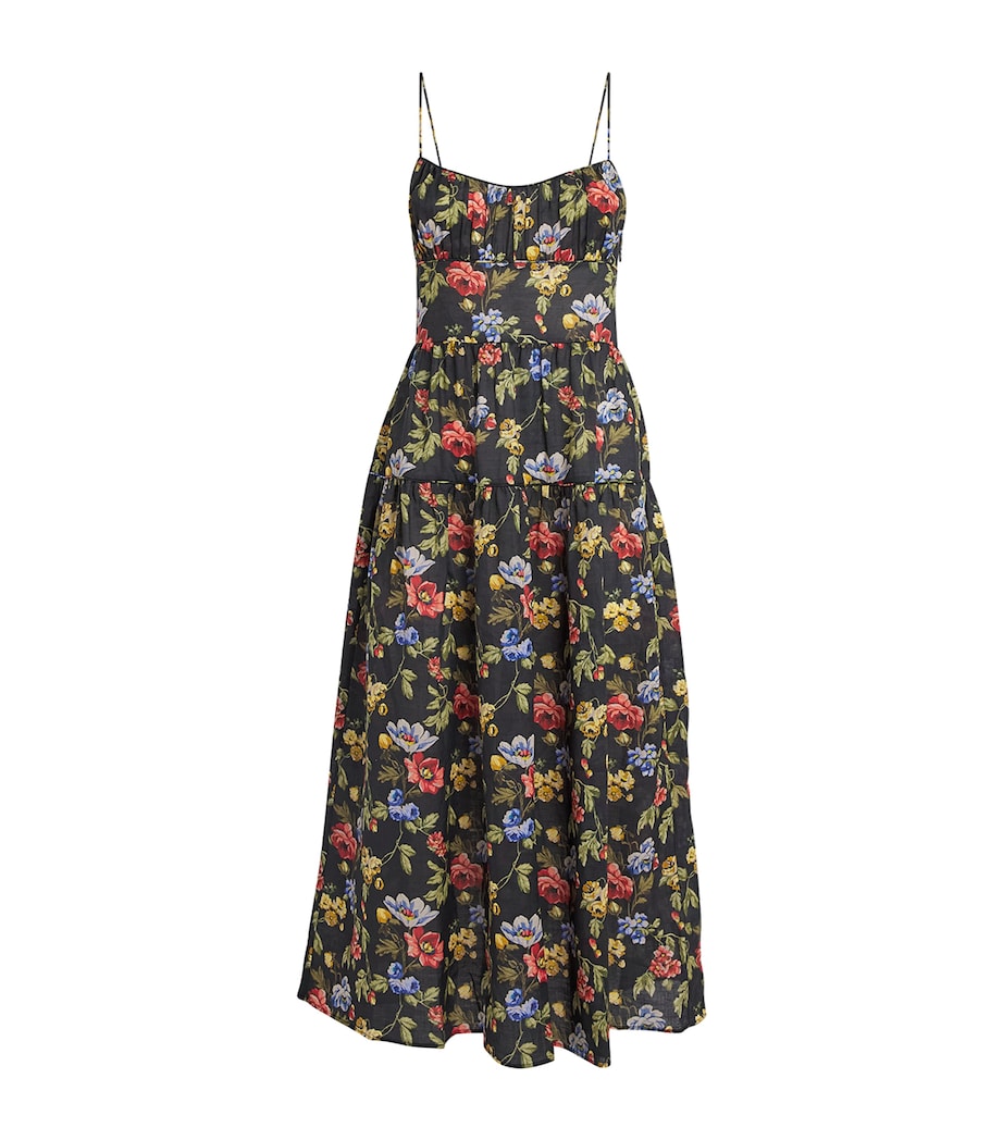 DÔEN Womens Ramie Floral Benoit Midi Dress Noir Wild Rose Image 1