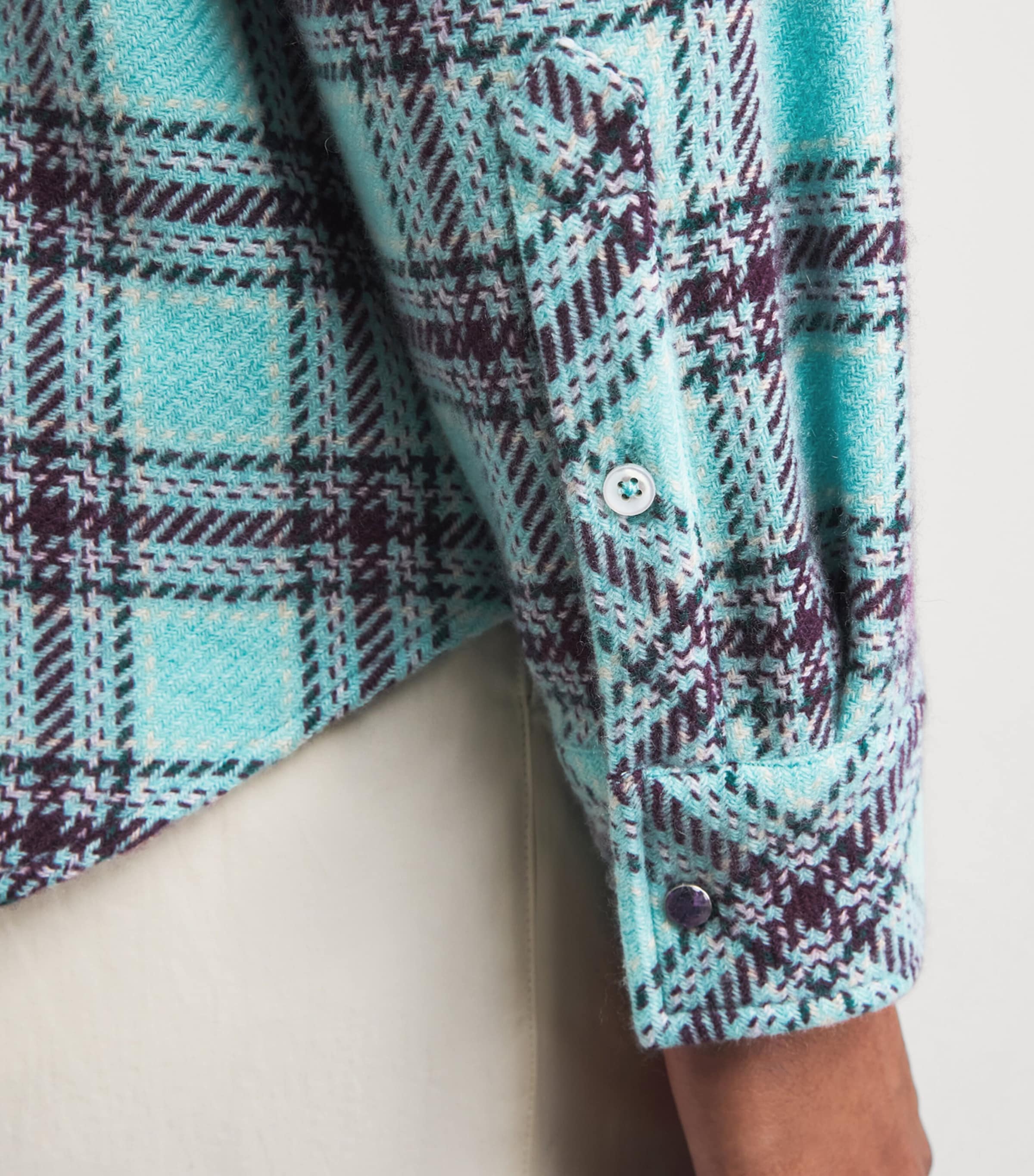 GOD'S TRUE CASHMERE Mens Cashmere Tartan Lagoon Shirt Amethyst Image 3