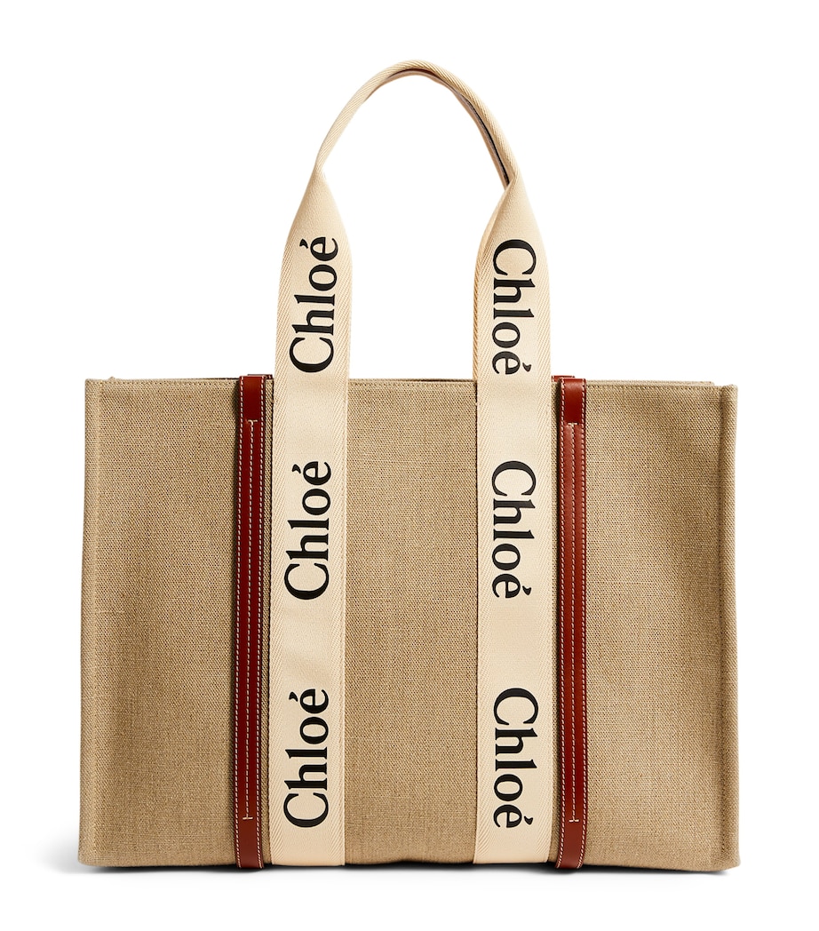 Chloé Large Woody Tote Bag White Brown Image 1
