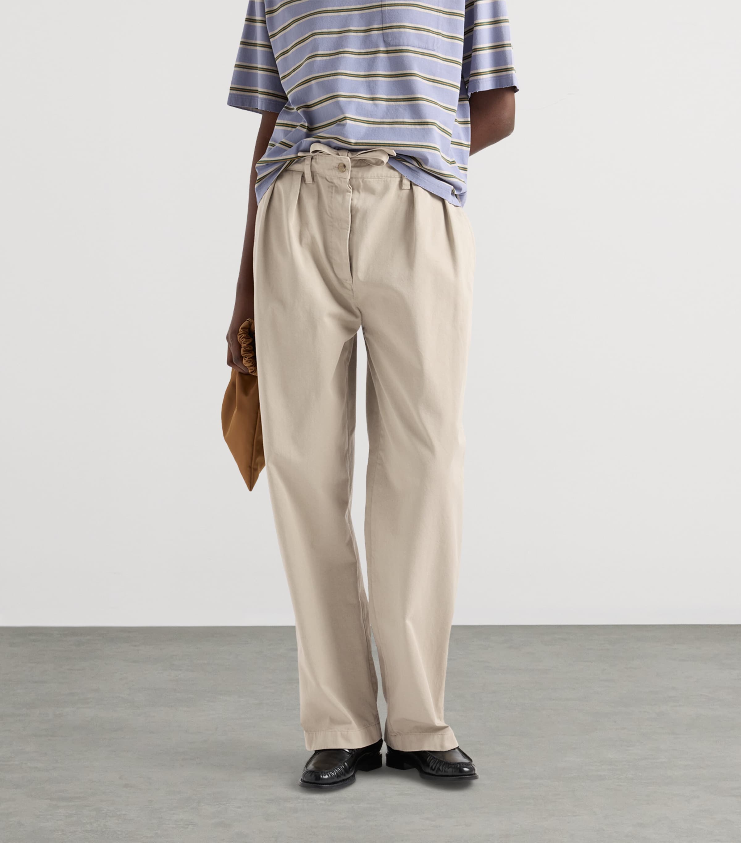 Prada Womens Cotton Gabardine Wide-Leg Trousers Neutral Image 4