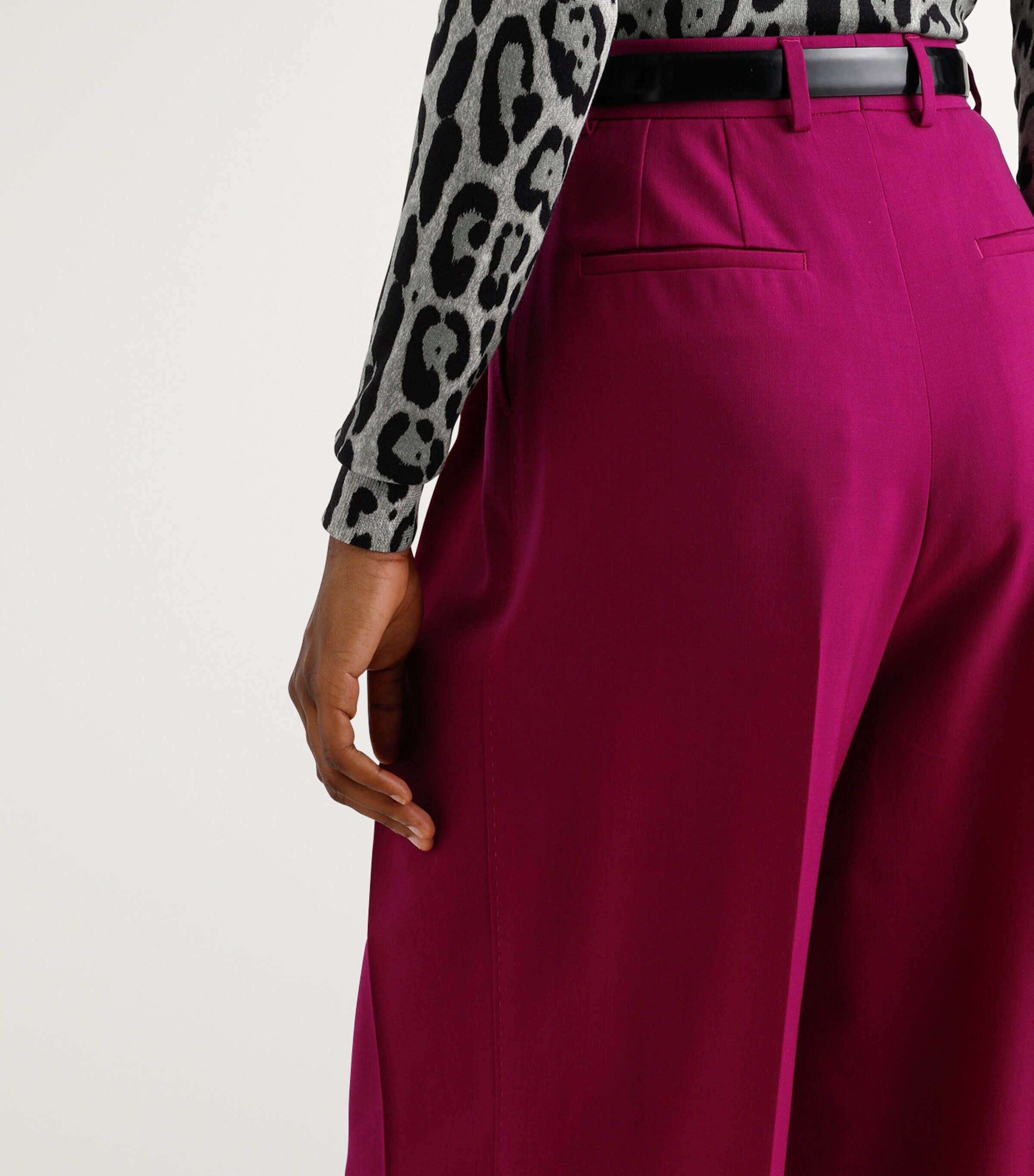 Stretch-Wool Wide-Leg Trousers F0321-FUXIA Image 5