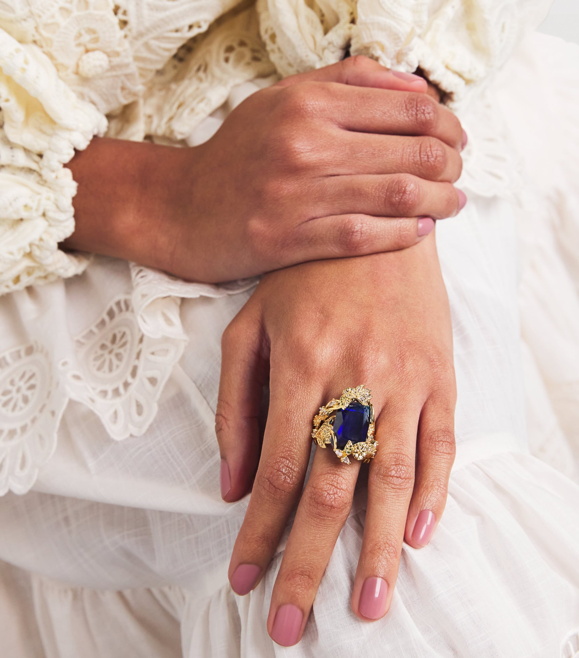 Embellished Bloom Cocktail Ring GOBLU/GOLD/BLUE Image 2