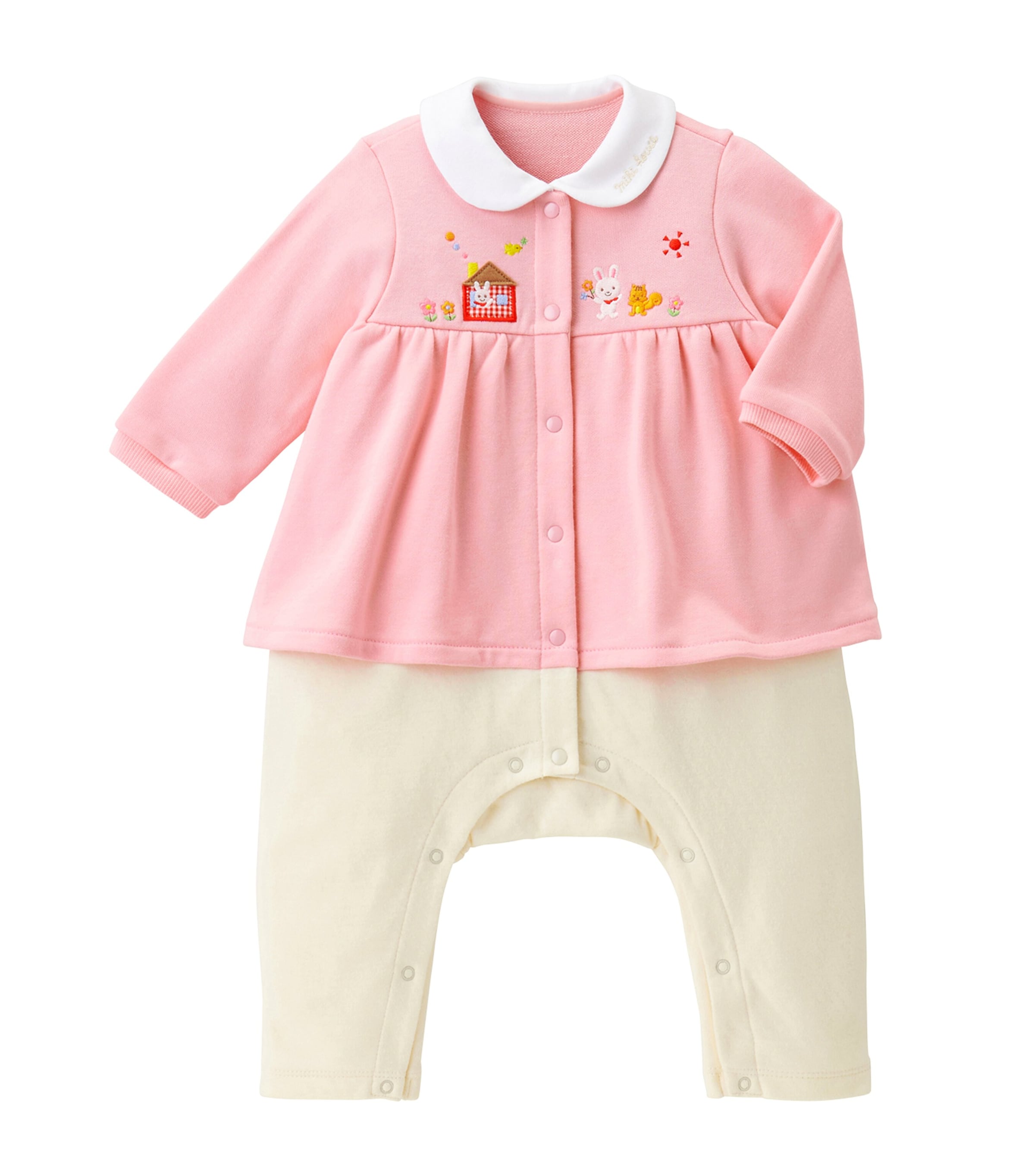 Miki House Cotton Embroidered Playsuit In Pink