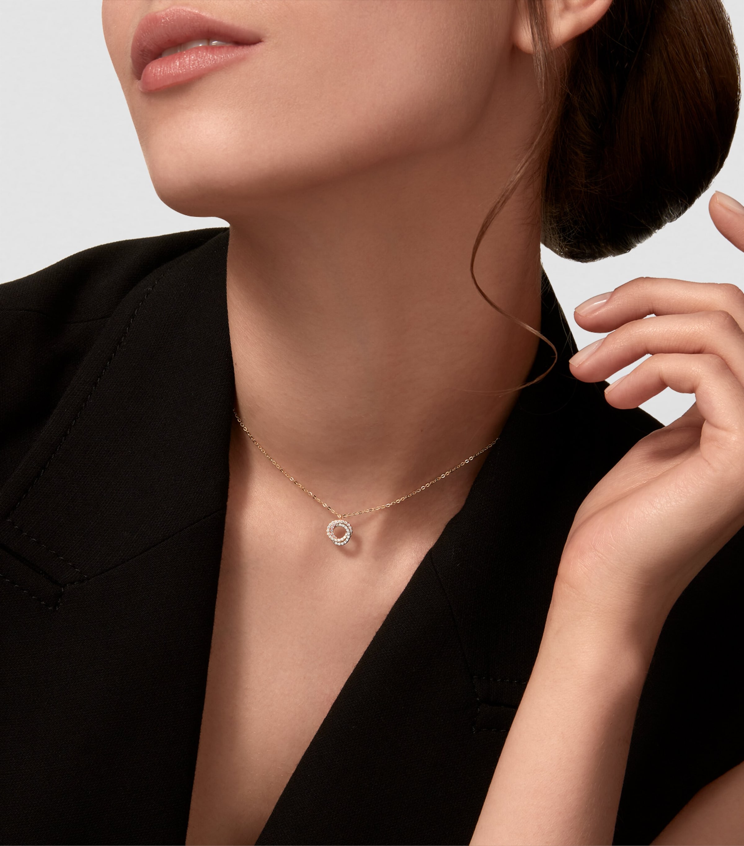 Mixed Gold and Diamond Trinity Necklace MIXED GOLD Image 2