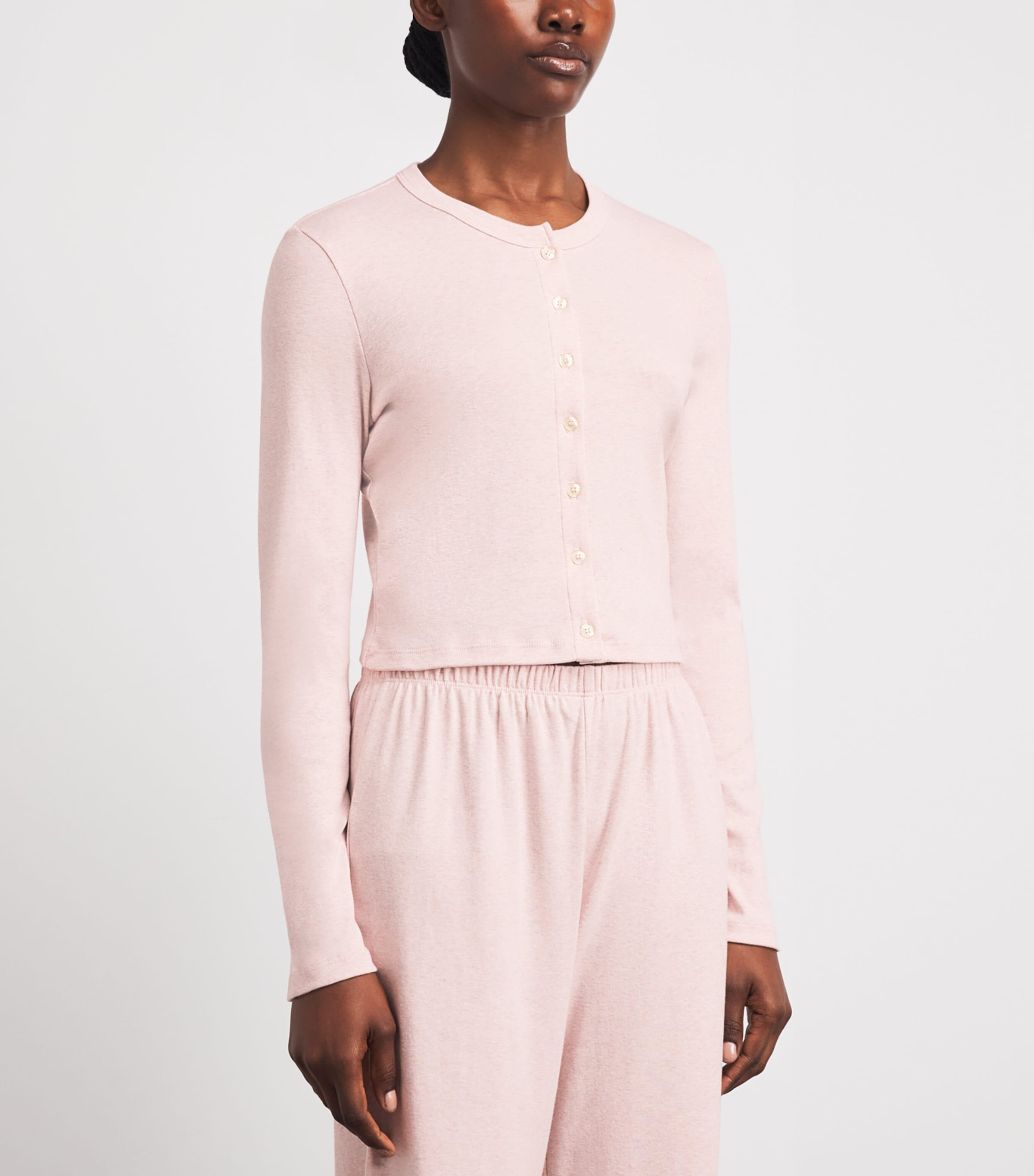 LESET Womens Cotton Cropped Nando Cardigan Petal Melange Image 4