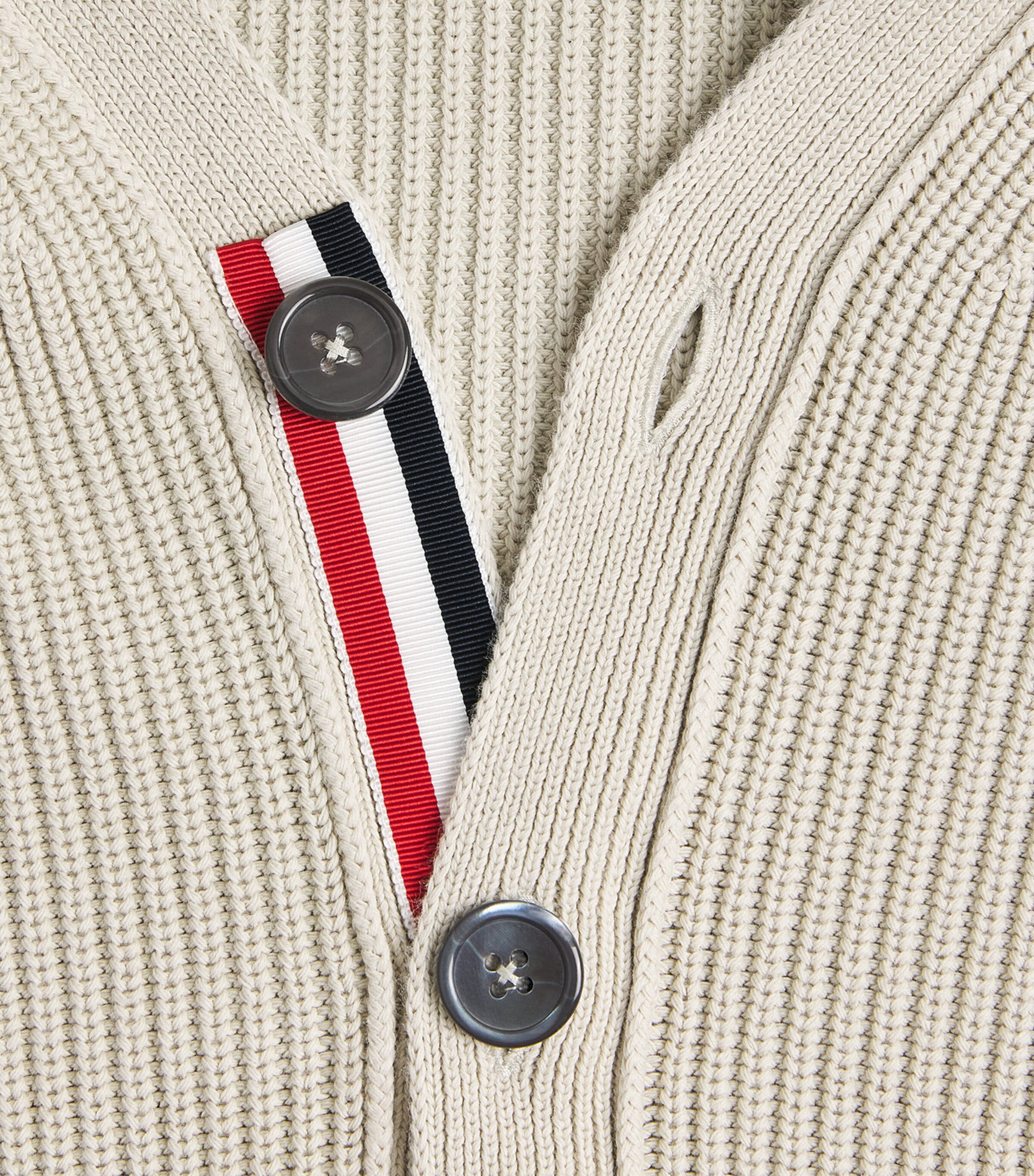 Thom Browne Mens Cotton 4-Bar Cardigan Beige Image 6
