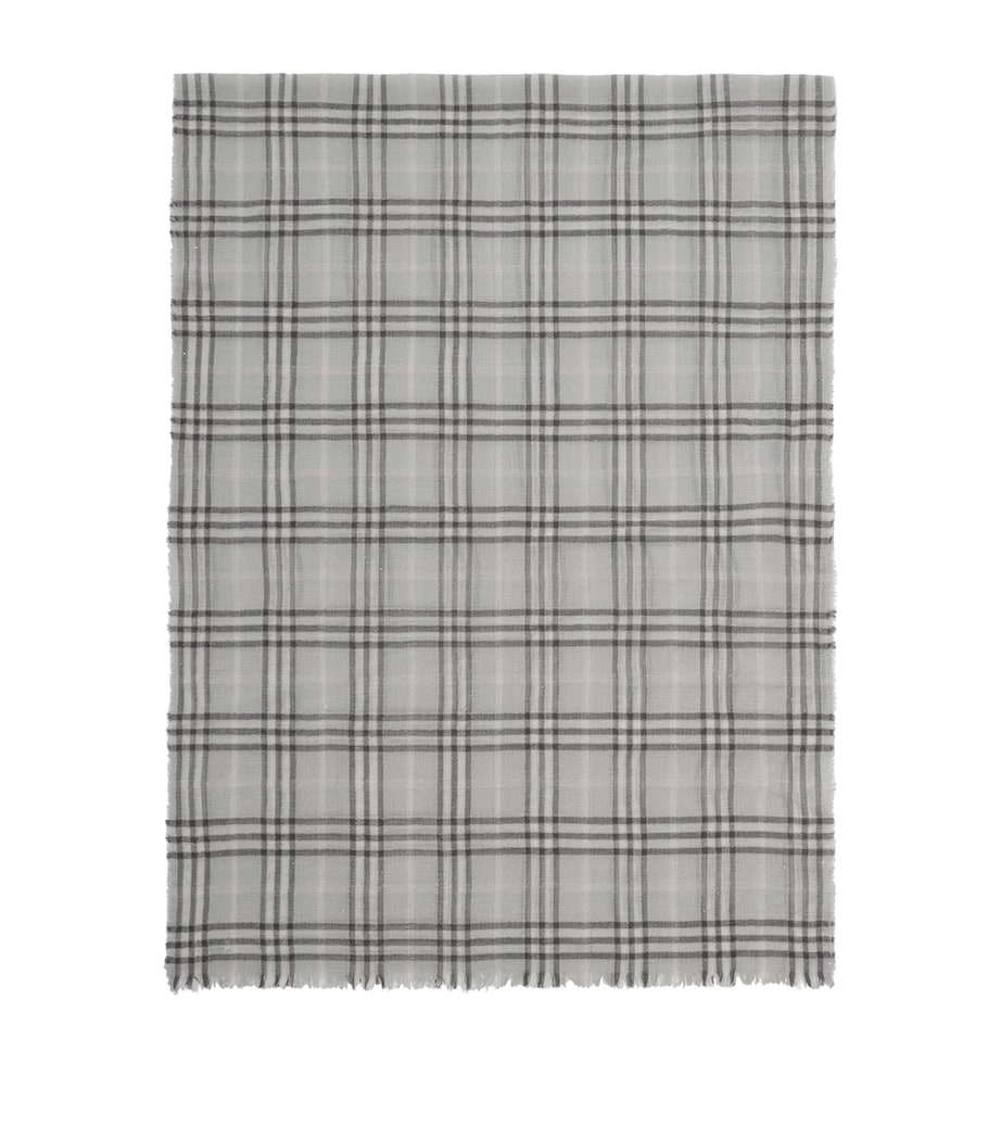 Burberry Wool-Silk Sequin Check Scarf Mitten Grey Image 1