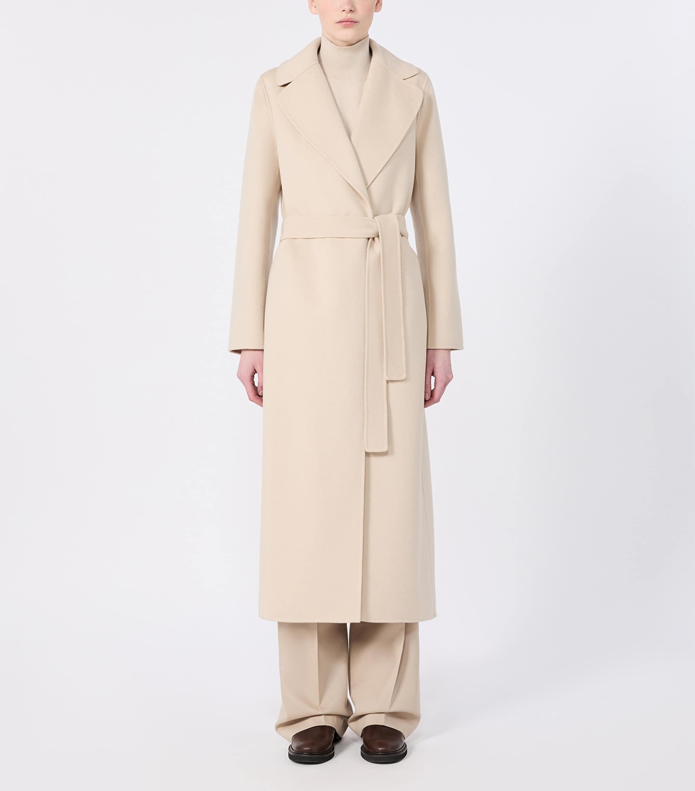 Max Mara Womens Virgin Wool Wrap Coat Albino Image 3