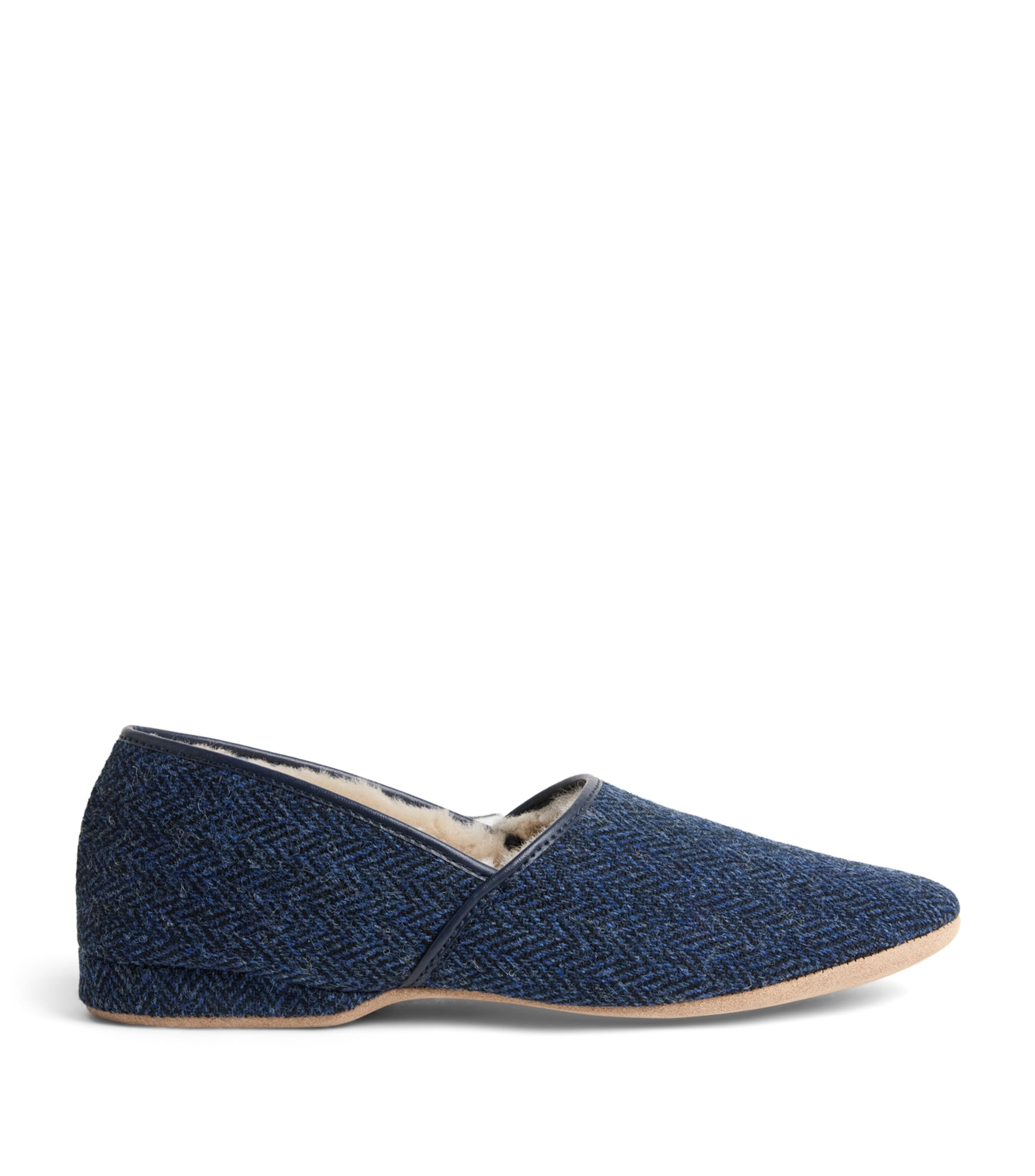 Derek Rose Shearling-Lined Crawford Slippers Navy Image 1