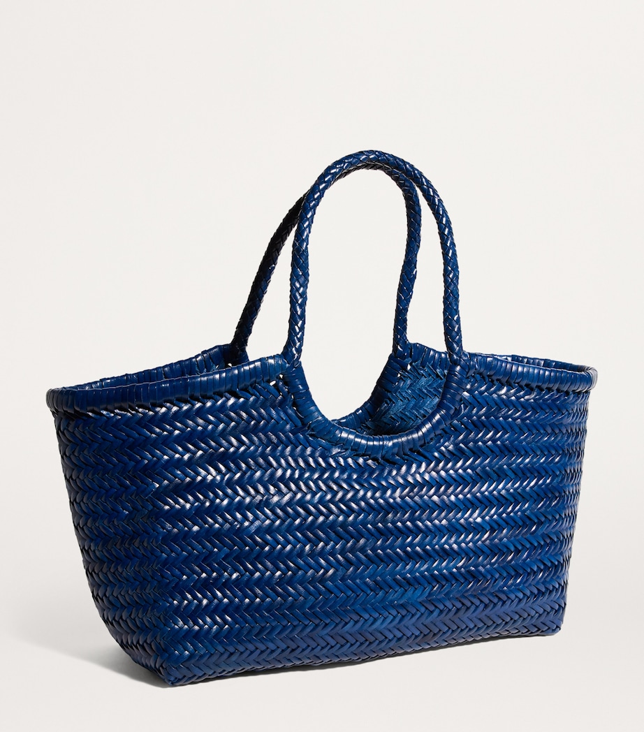 Large Leather Woven Nantucket Tote Bag NAVY Image 3