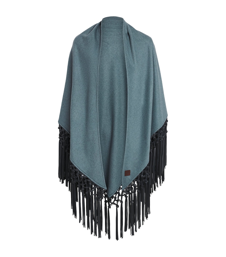 Colombo Womens Cashmere and Leather Fringe-Trim Cape Light Blue Image 1