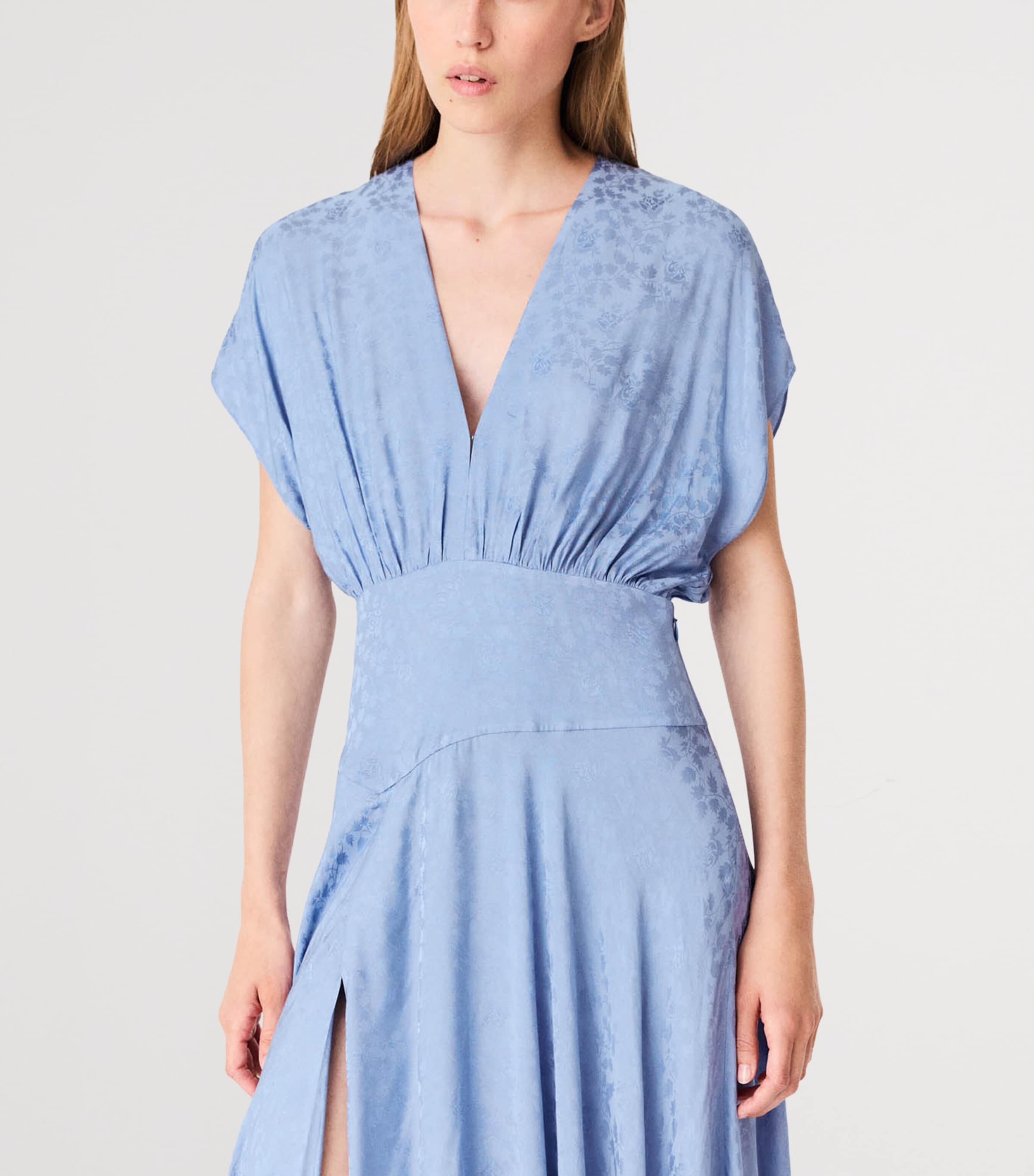 Maje Womens Satin Floral Midi Dress Light Blue Image 6