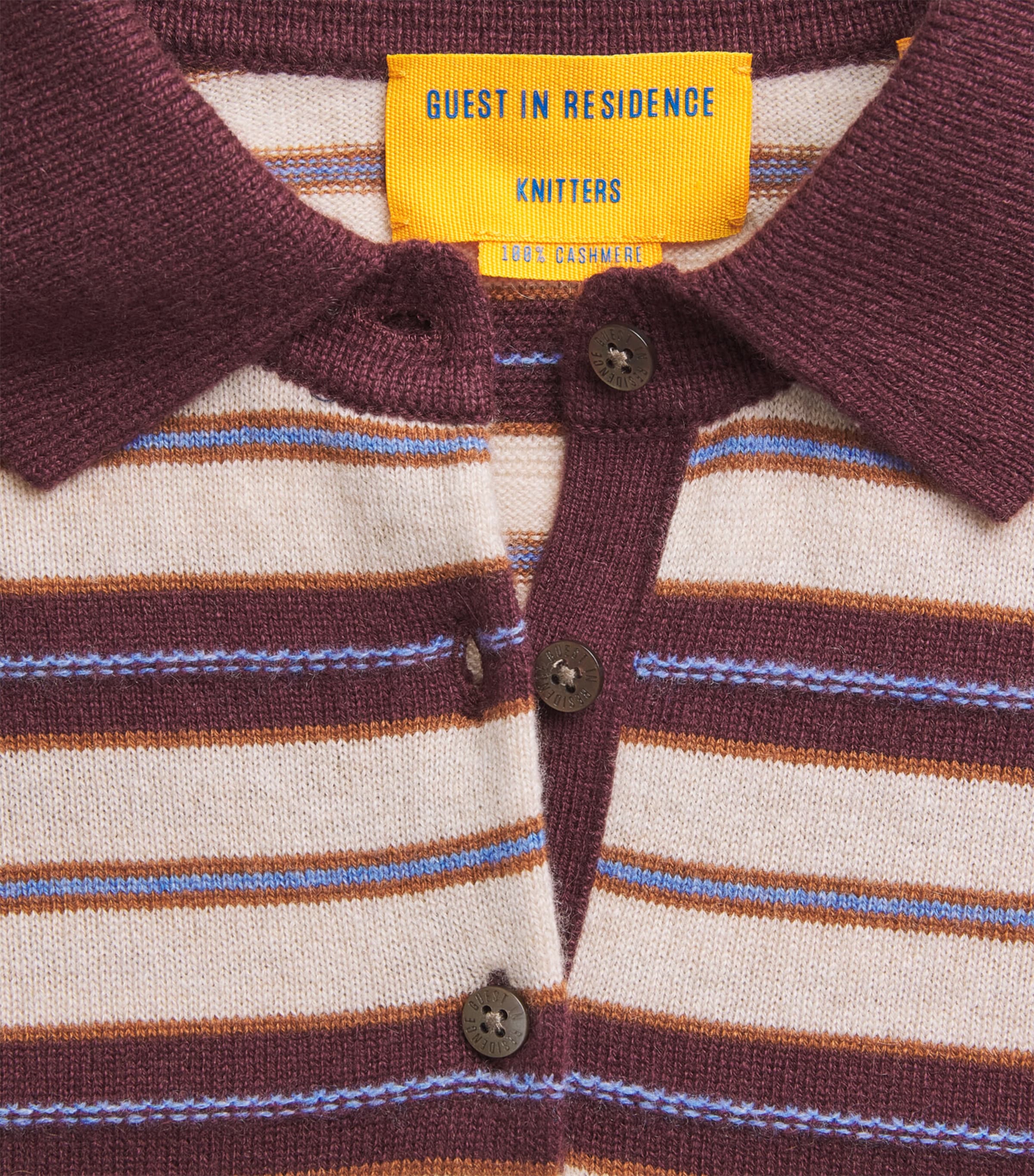 Guest In Residence Womens Cashmere Collegiate Stripe Polo Sweater Fig Combo Figco Image 6