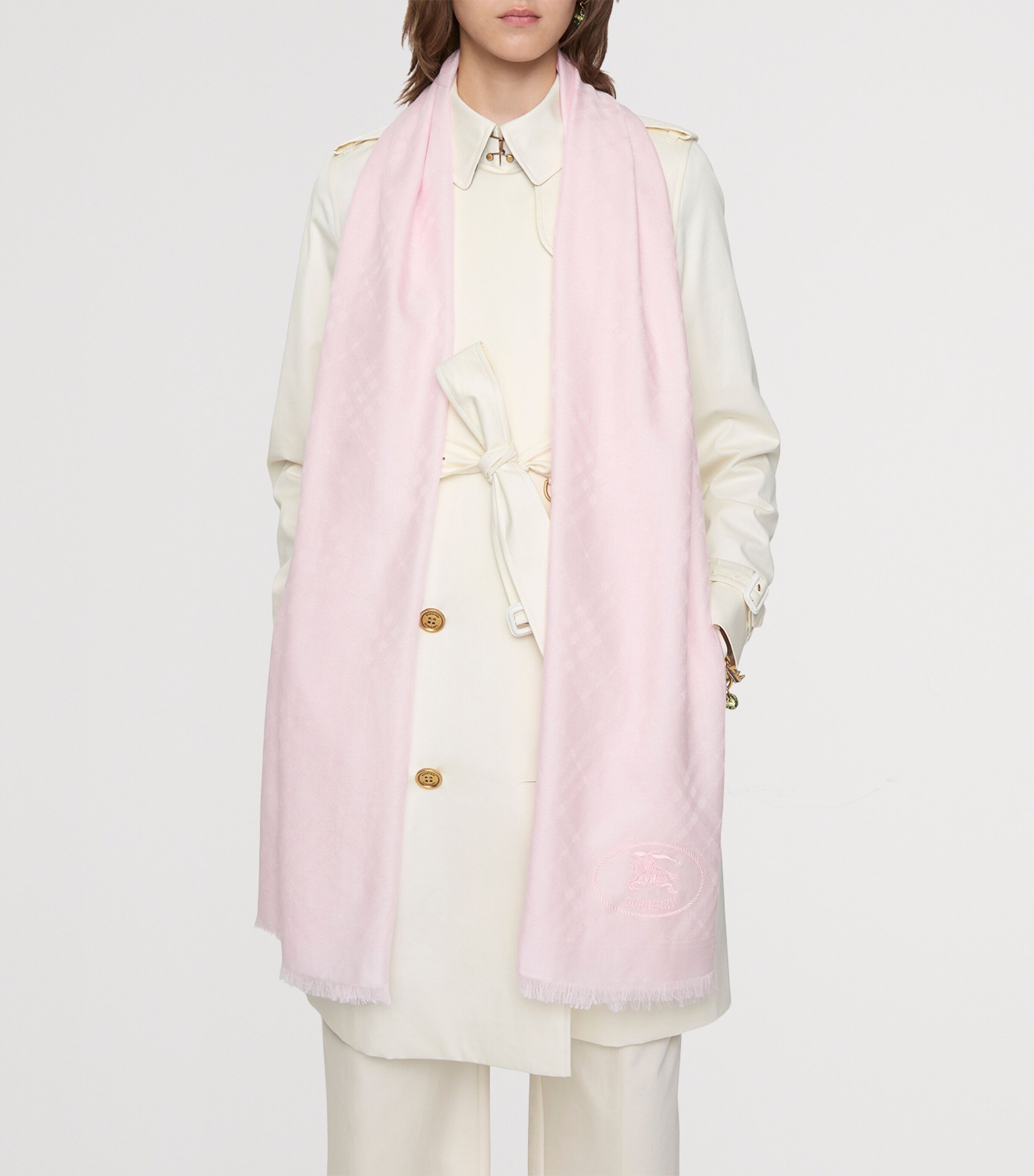 Silk-Wool Wide Check Scarf SUGAR PINK Image 3