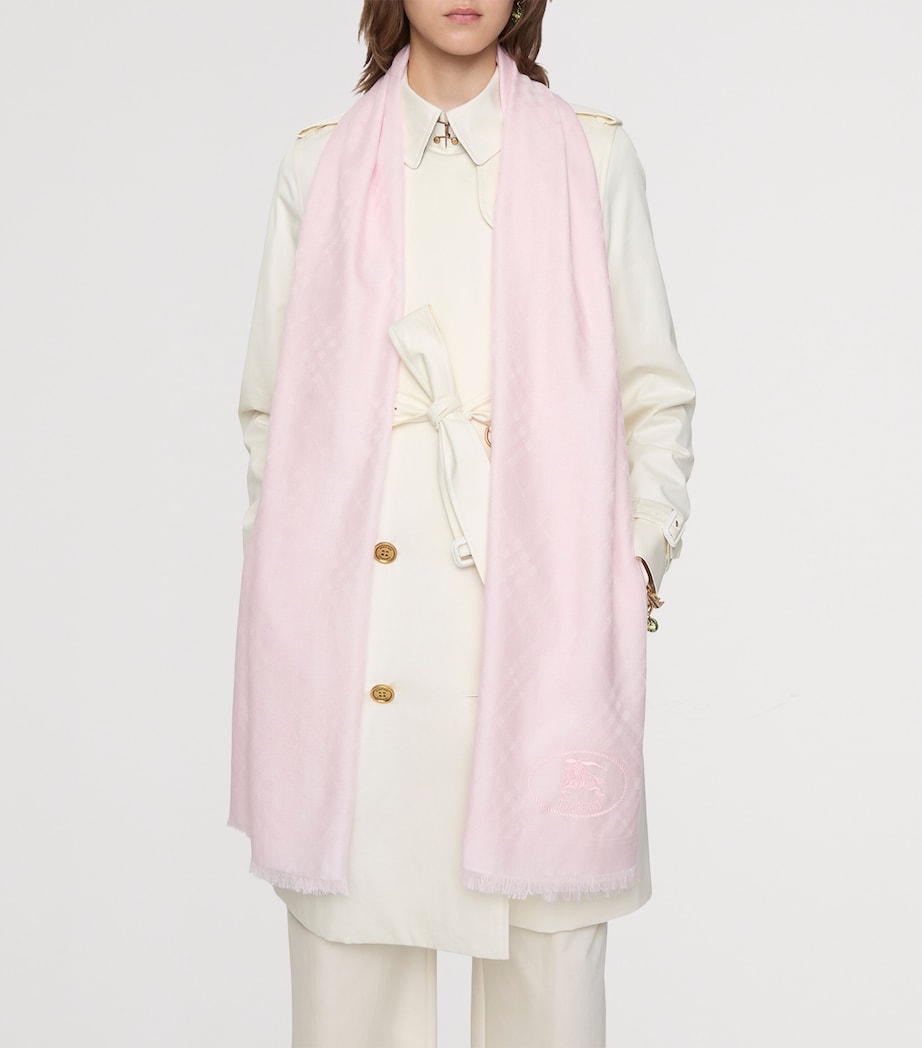 Silk-Wool Wide Check Scarf SUGAR PINK Image 3