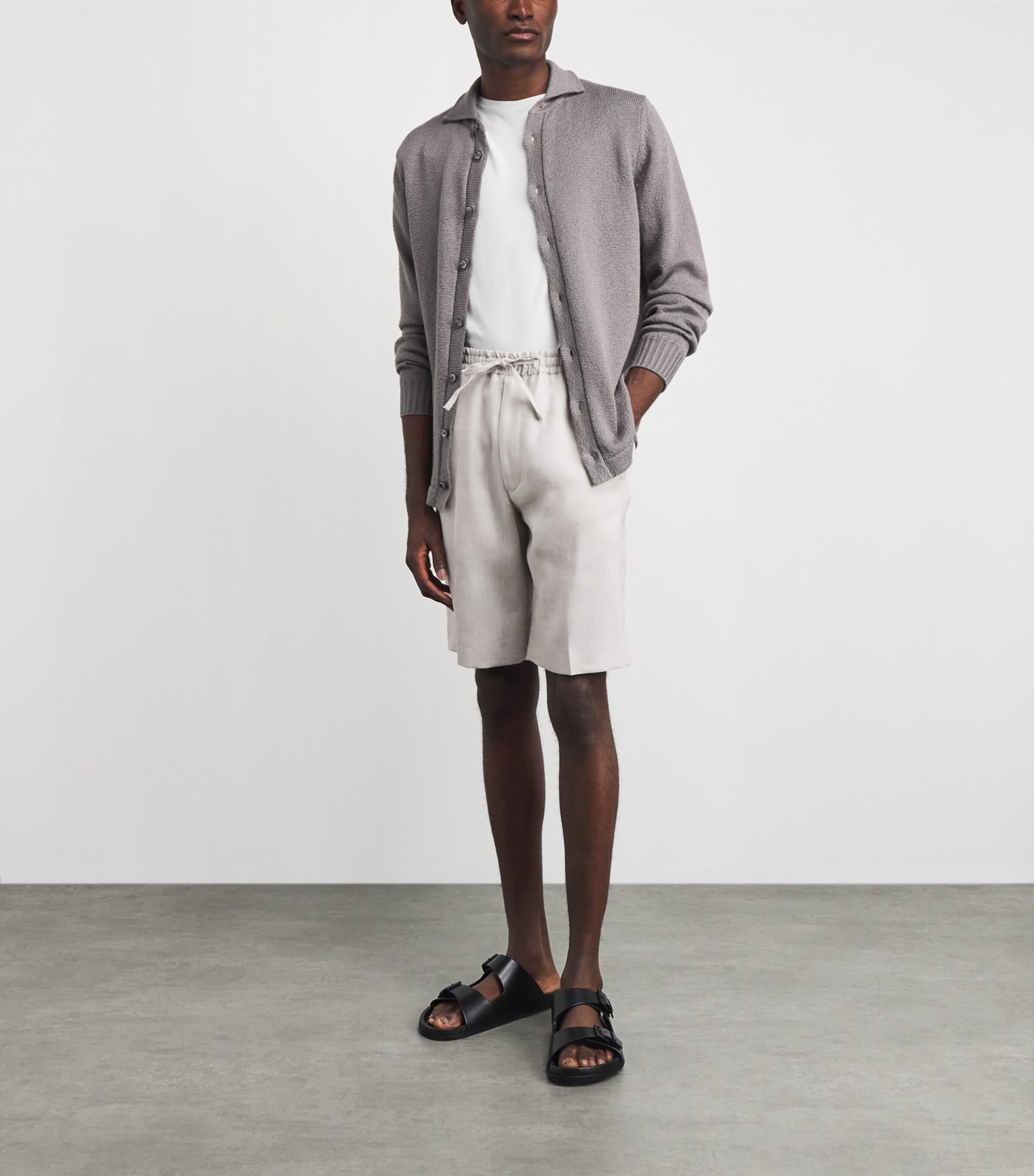 Corneliani Mens Linen-Virgin Wool-Mohair Drawstring Shorts Natural White Image 2