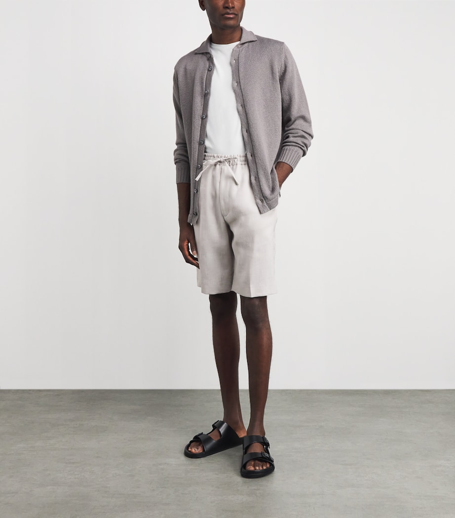 Corneliani Mens Linen-Virgin Wool-Mohair Drawstring Shorts Natural White Image 2
