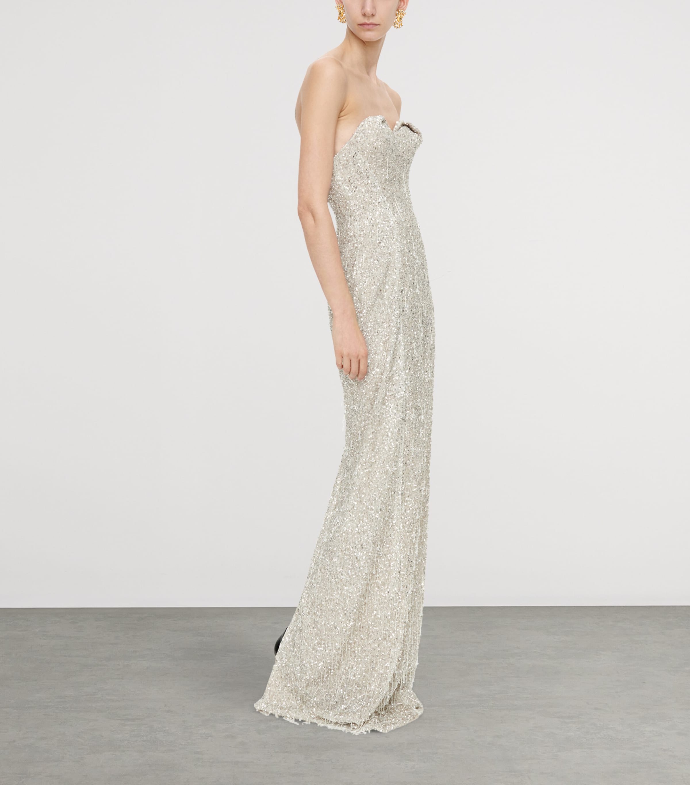 Schiaparelli Womens Silk Sequinned Gown Silver Image 4