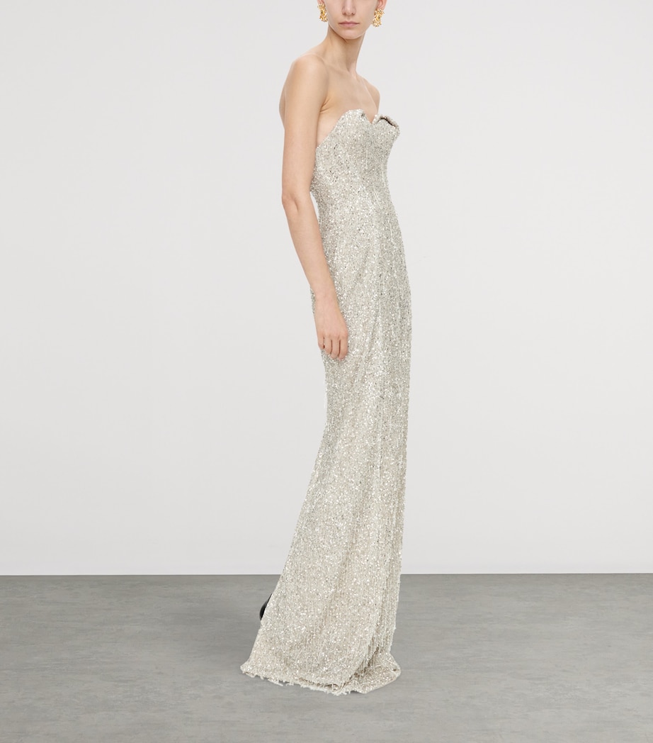 Schiaparelli Womens Silk Sequinned Gown Silver Image 4