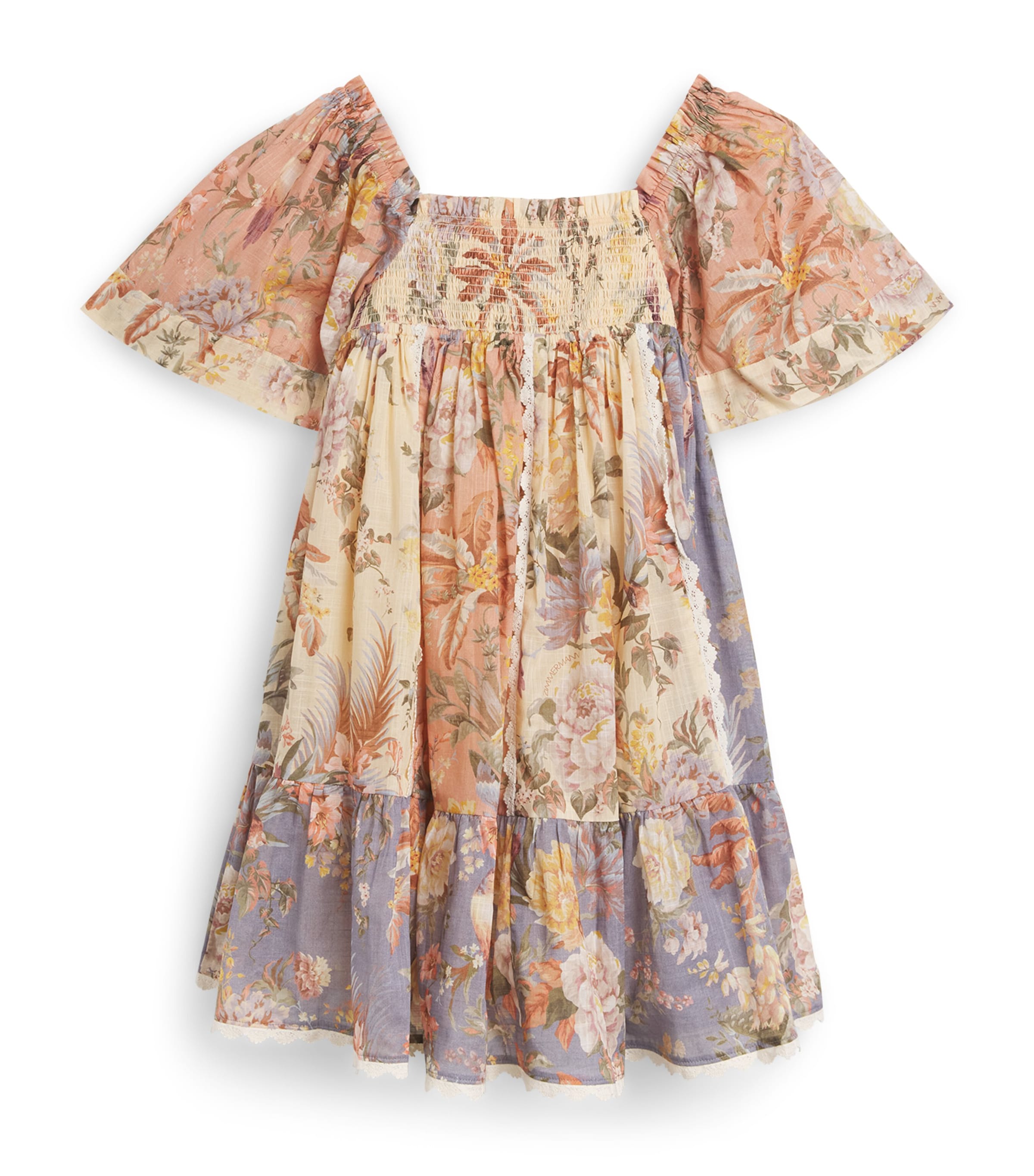 Zimmermann Kids' Floral Frilled Tallow Dress In Brown