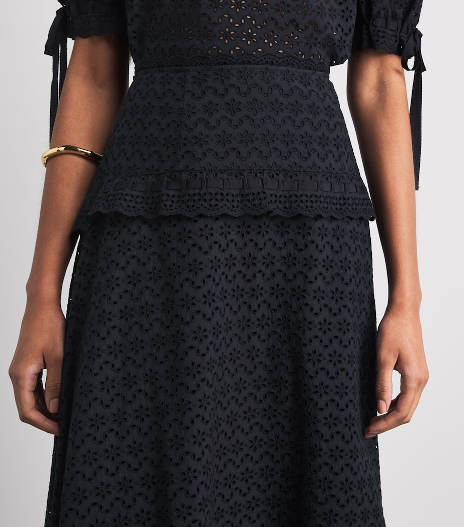 Ulla Johnson Womens Broderie Anglaise Violetta Midi Skirt Midnight Image 3