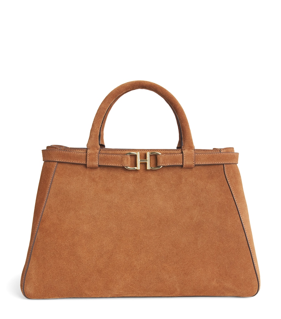 Harrods Medium Suede Grace Top-Handle Bag Tan Image 1